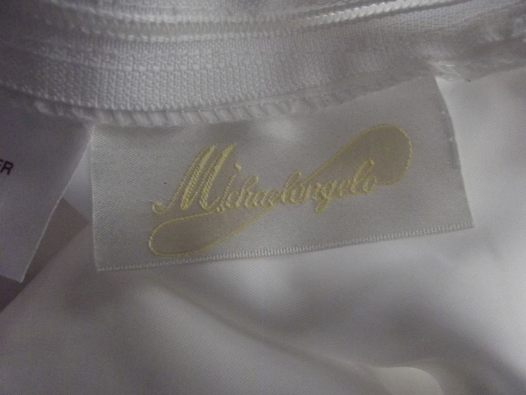 Vintage Michaelangelo Wedding Dress 12 White train bustle lace beaded cap sleeve