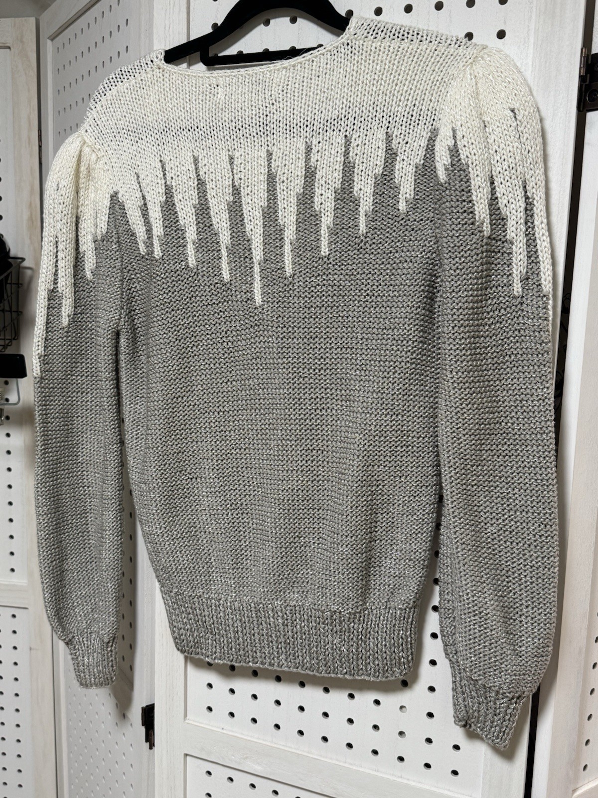 Vintage Nannell Size M Sweater Rayon Wool Acrylic Blend Gray And White