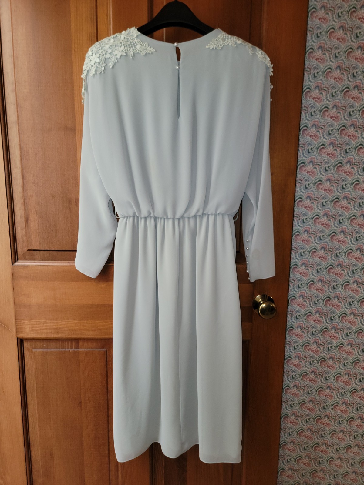 Vintage Ursula of Switzerland Light Blue Lace Dress Pearl Buttons USA Made 13/14