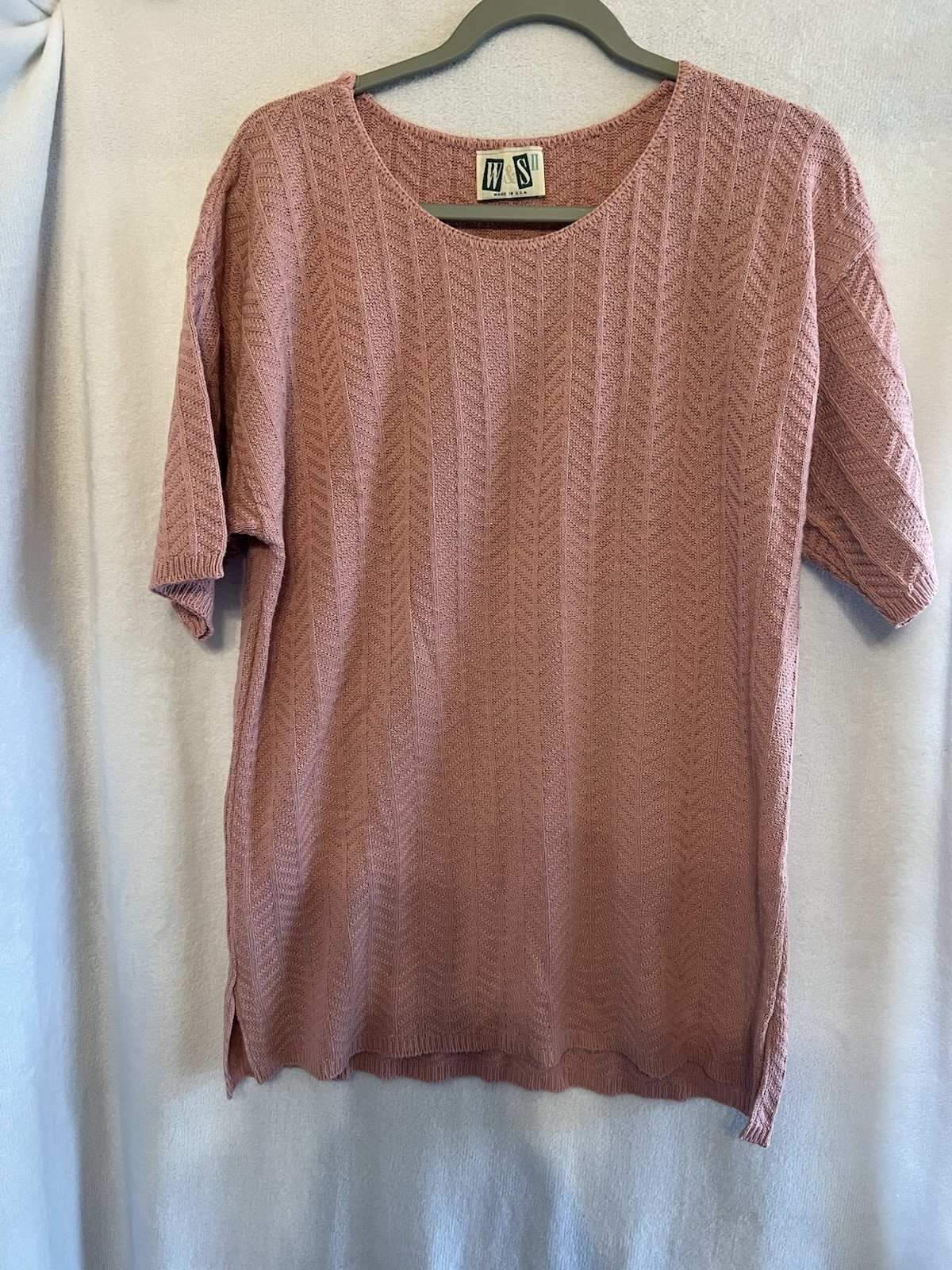 VTG Retro Made In USA By W&Sll Dusty Rose Chevron Pattern Cottagecore . WS157