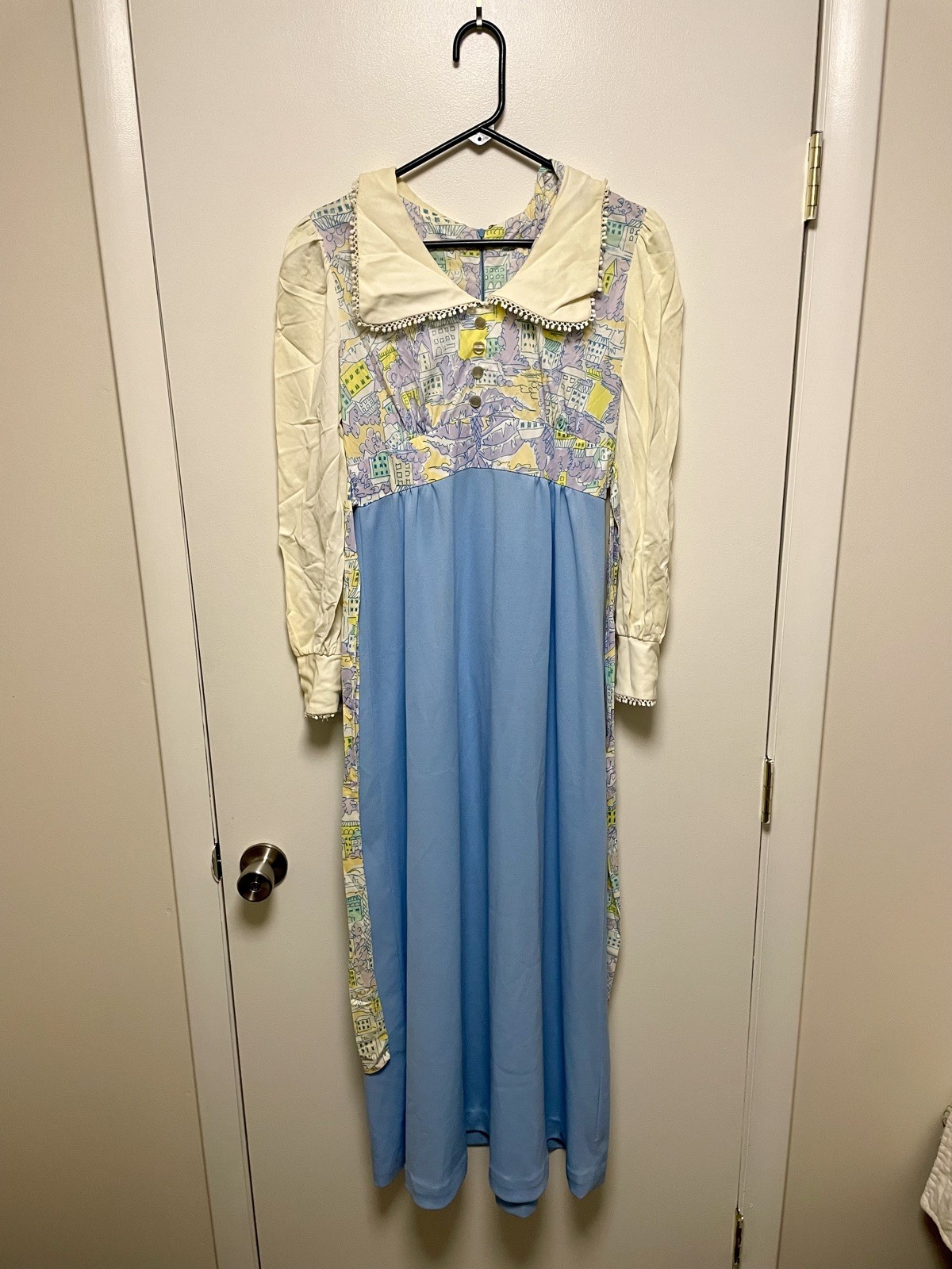 Vintage 70’s Dress Size 11 Hippy Boho Prairie Maxi Long Sleeve Retro Teacher
