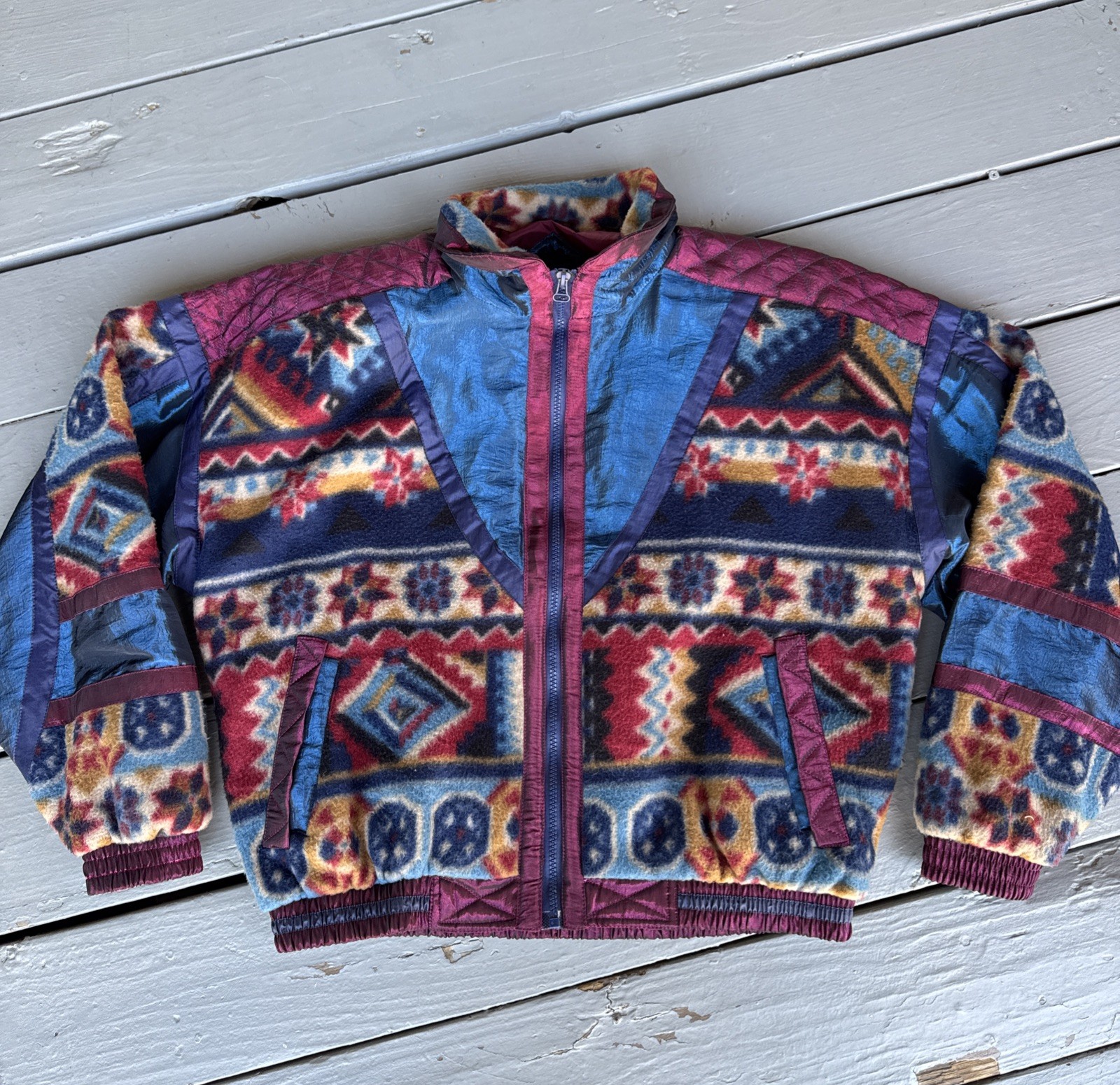 VTG East West Pattern Windbreaker Jacket Medium Multicolor Aztec Retro 90’s/80s