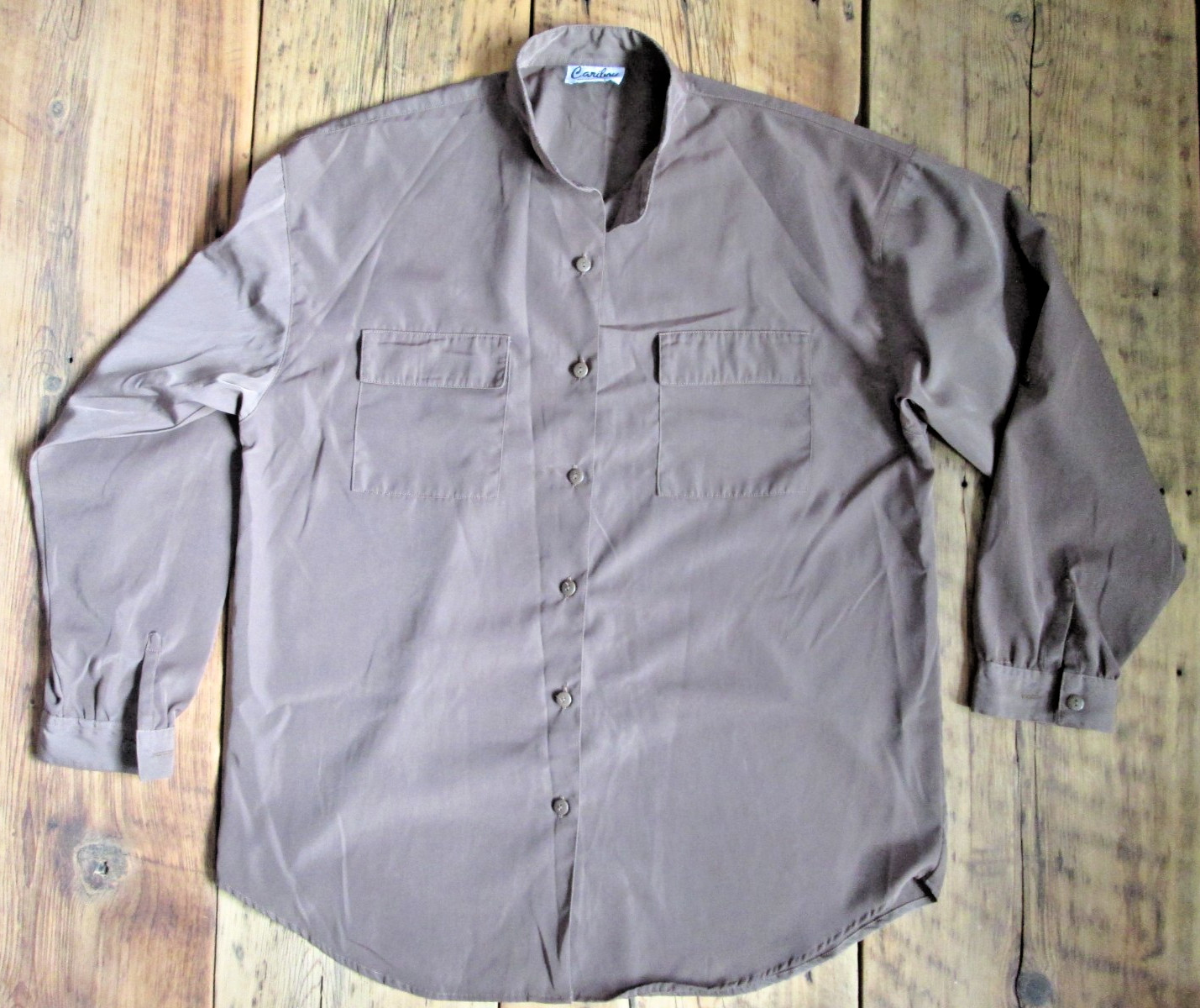 Vintage Caribou NEW YORK Women’s Shirt Large Brown Silky Boho Blouse Solid Roll