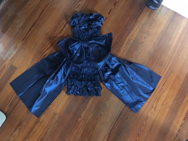 True Vintage 1980s L A Glo Shimmery Midnight Blue Stretch Tube Dress w/Big Bow