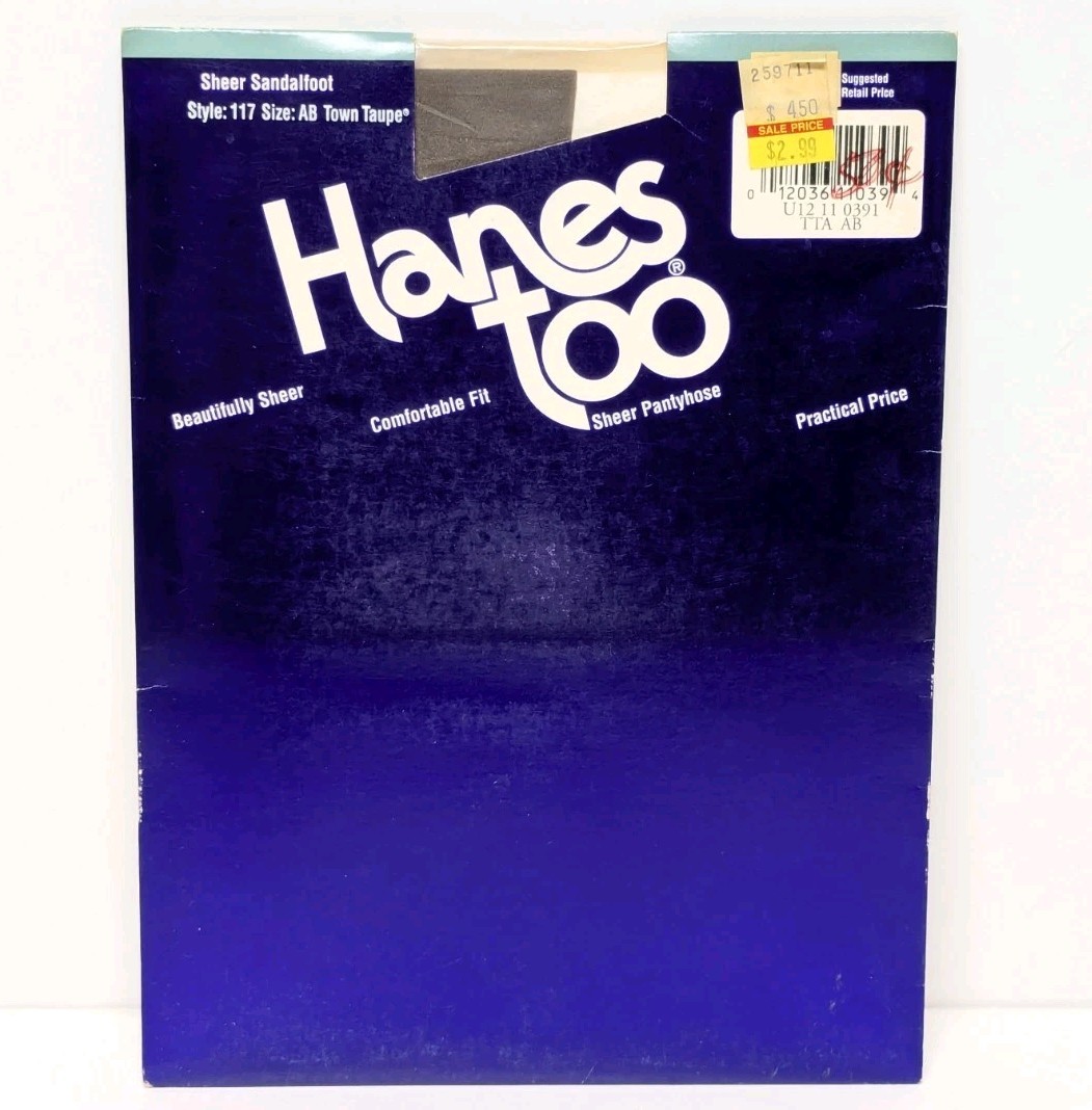 VTG Hanes Too Sheer Pantyhose Sandalfoot AB Town Taupe Style 117 NOS
