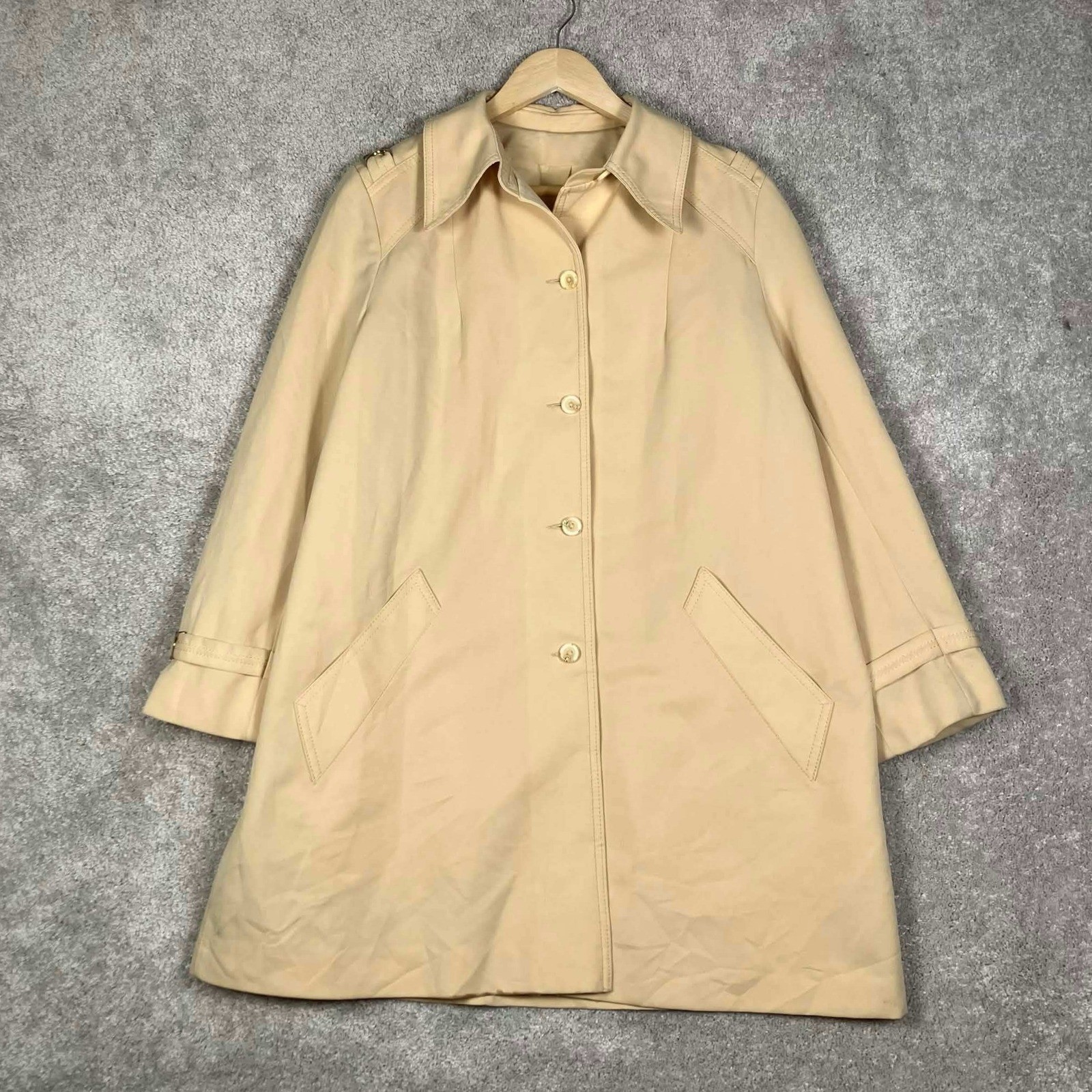 Vintage 60s Tan Trench Coat Womens 11/12 Beige Rain Jacket Forecaster of Boston
