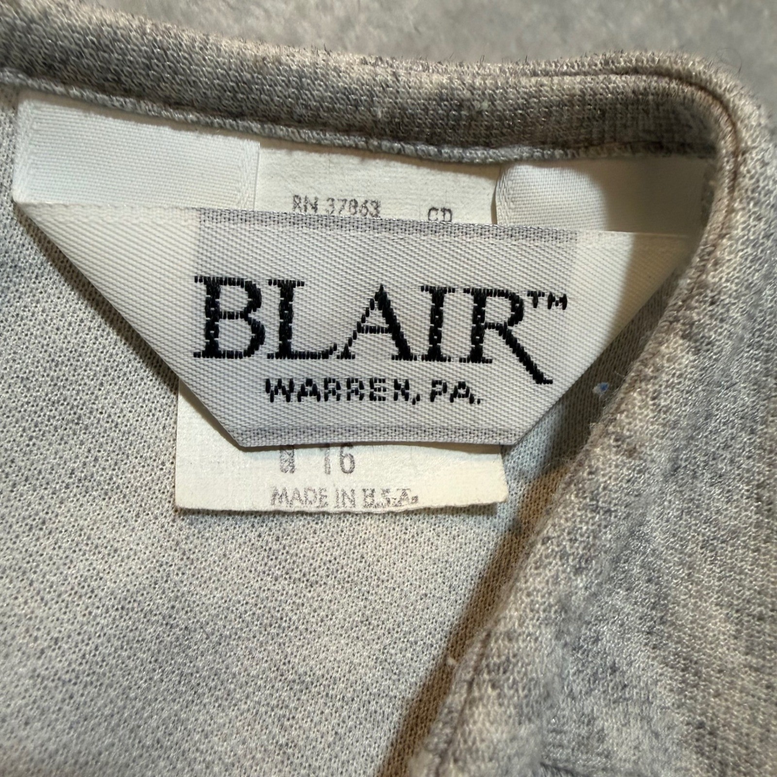 Vintage Blair Grey Wool Blend Belted Midi Dress 3/4 Sleeve Size 16 Made in USA