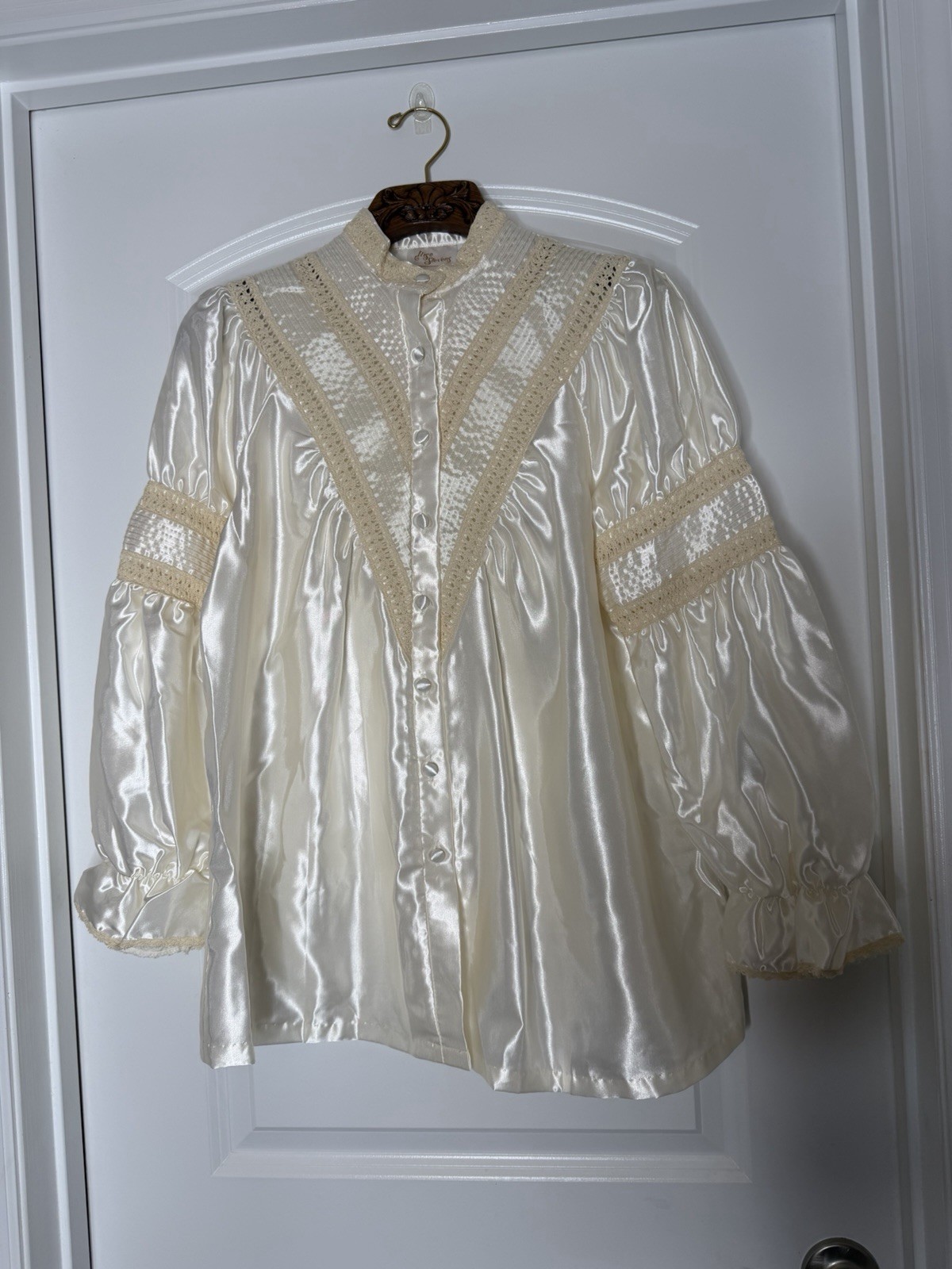 Vintage 80s Ilise Stevens Cream Satin Bridal Pajama Set M Theater Costume