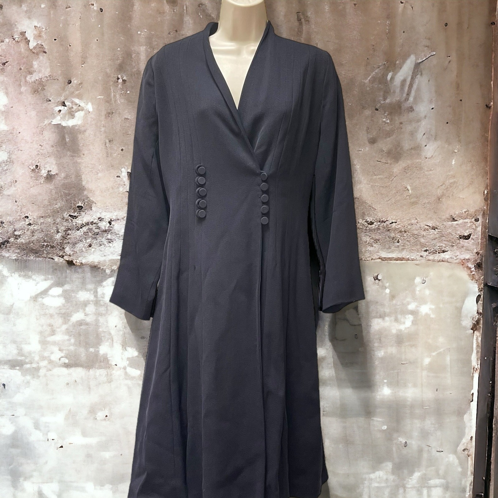 Vintage 1930s-1940s Dark Blue Wool Princess Double Breasted Coat Original WWII