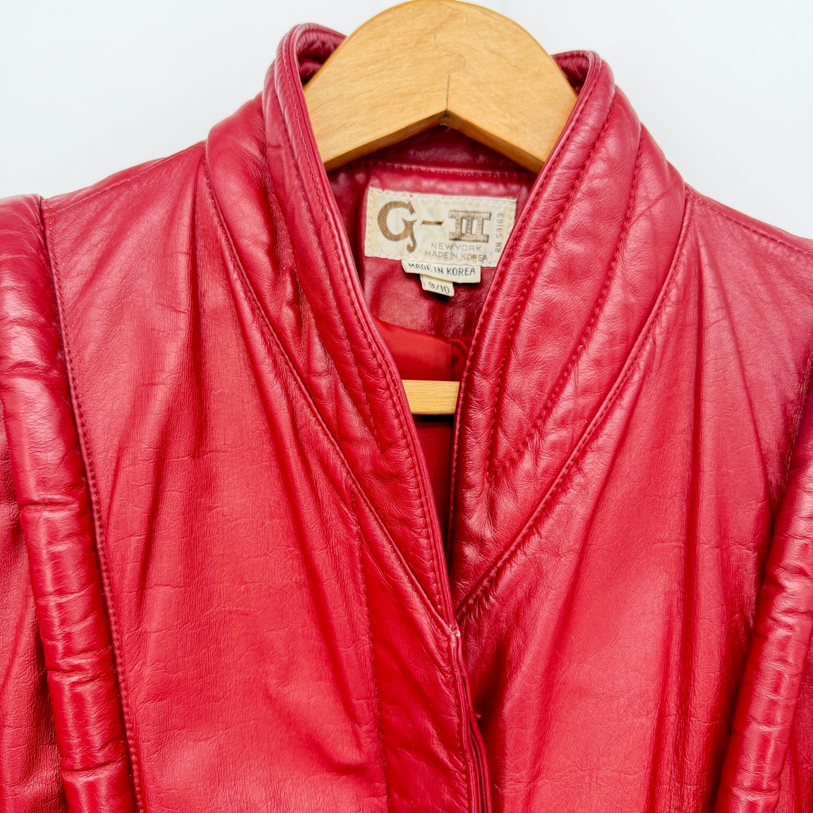 G-III Red Leather Jacket Tassels Shoulder Detail VTG 80s Avante Garde Moto 9/10*