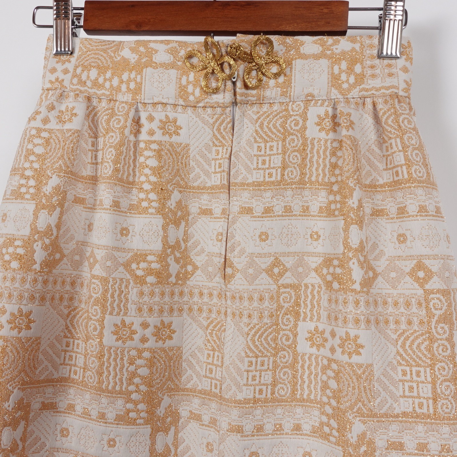 Vintage 70s Alice California Gold Textured Tapestry High Waisted Maxi Skirt Boho