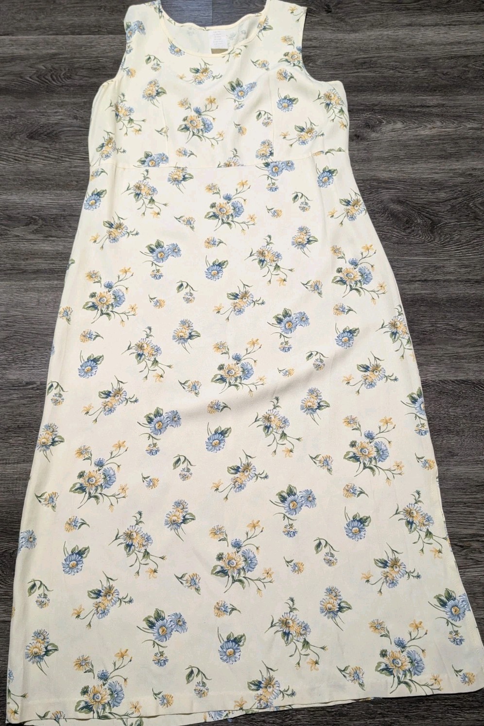 90s Grunge Cottagecore Yellow Blue Ditsy Floral Dress Size 16 Made In USA