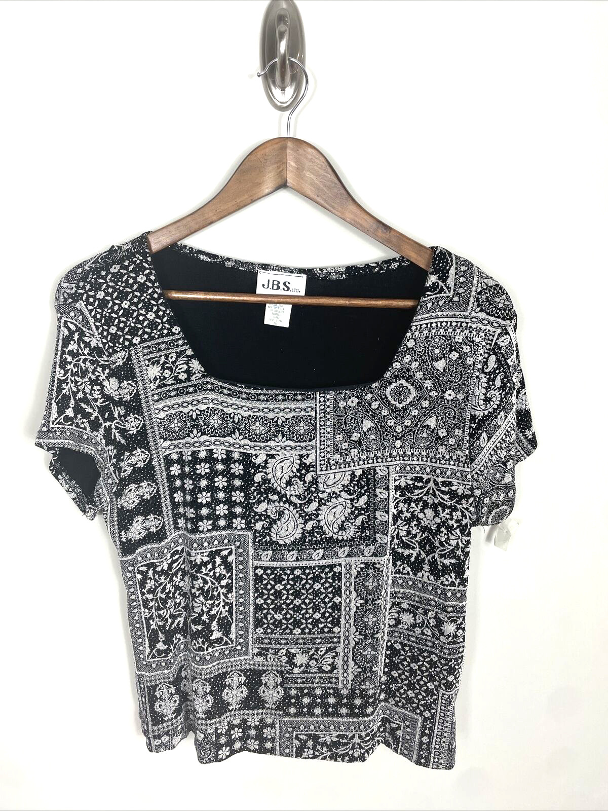 J.B.S. Ltd. Vintage Sparkly Black White Silver Crop Top, Y2K, L/XL, NWT, NOS