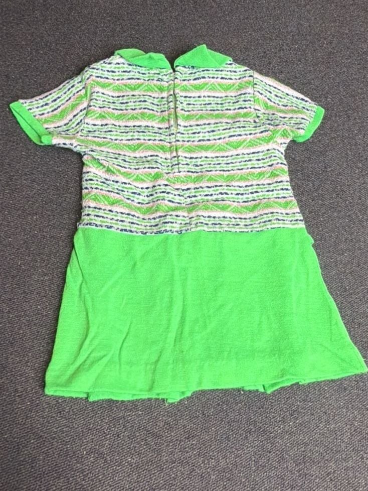 Vintage 1960s Green Striped Collared Mod Dress