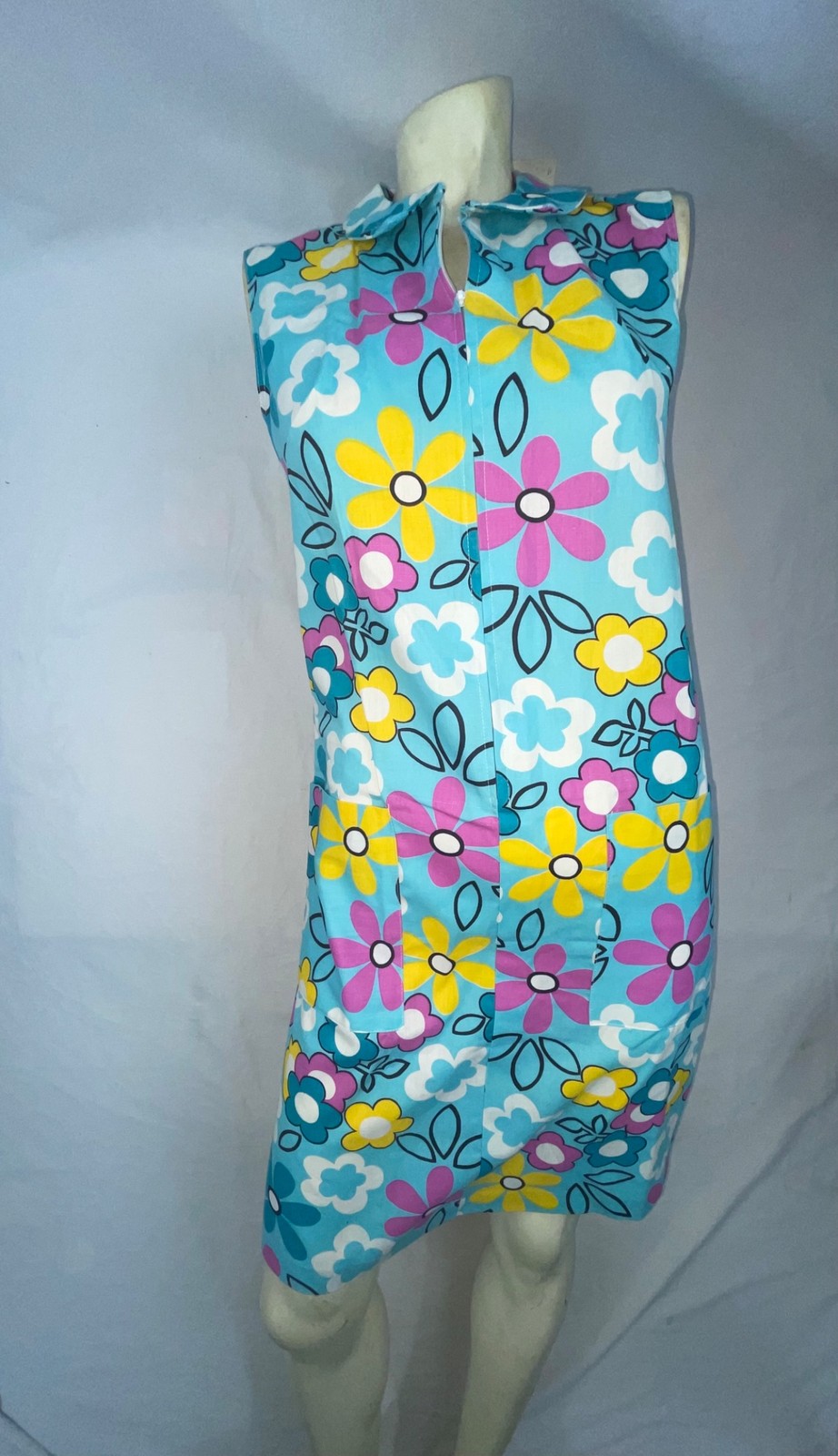 VTG 60S 70S WOMENS S NEW BRIGHT FLORAL FLOWER DISCO RETRO GOGO HOUSE SHIFT DRESS