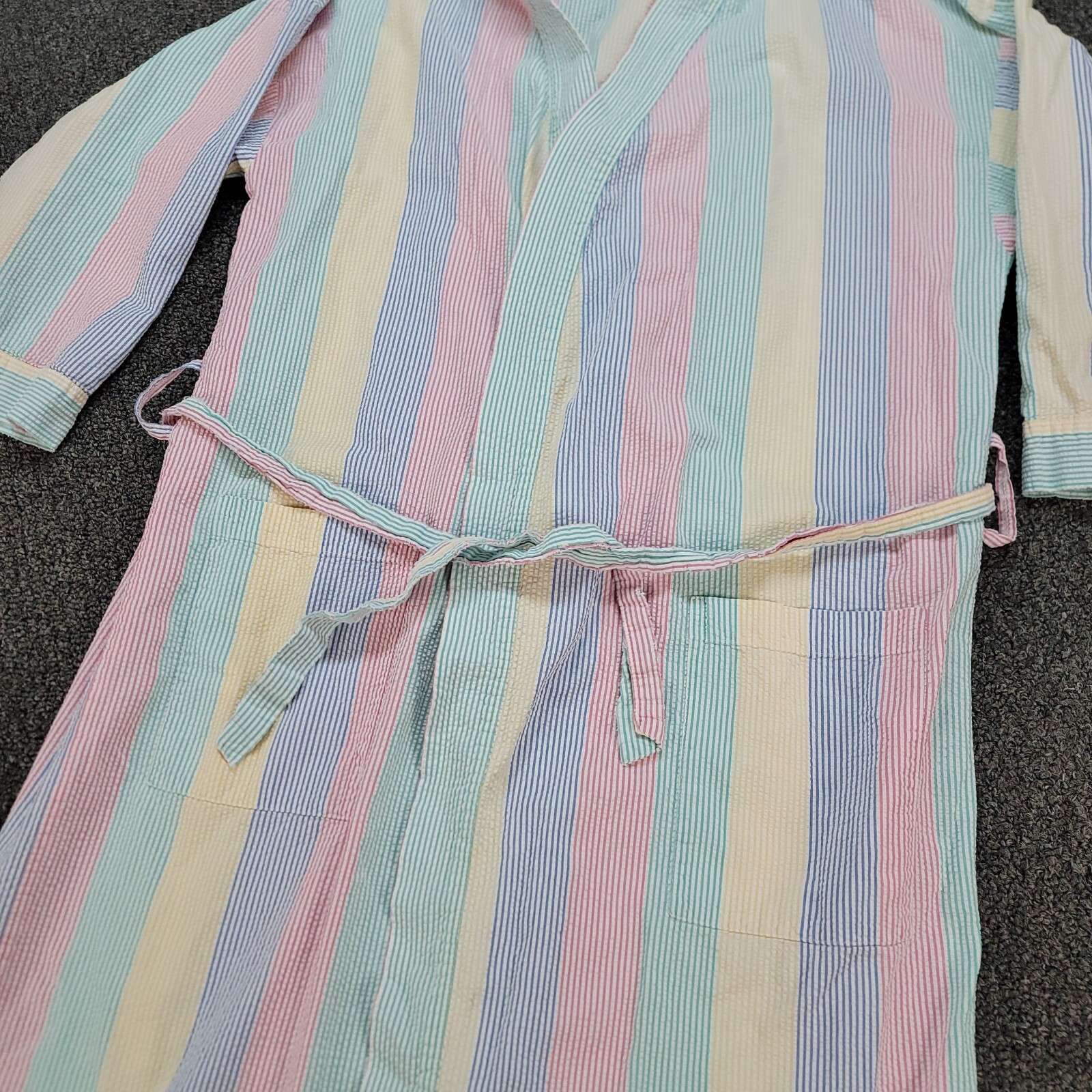Vintage ORVIS Robe Womens Pastel House Coat Seersucker Puckered Made USA 80s 90s