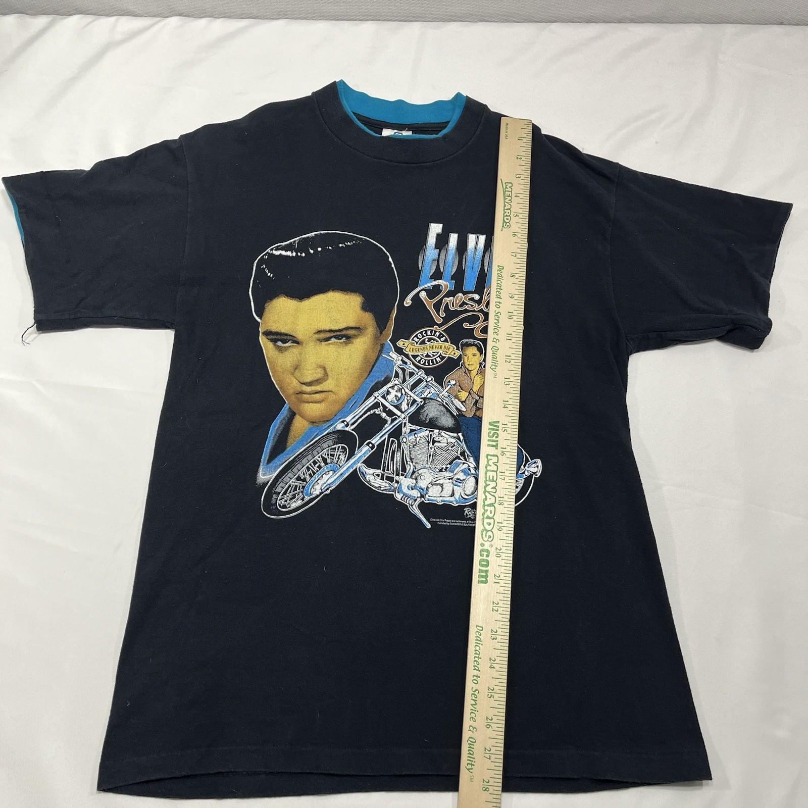 VTG 1990 ELVIS MOTORCYCLE U.S.A. SINGLE STITCH BELTON T-SHIRT RICHARDS SOUTHERN