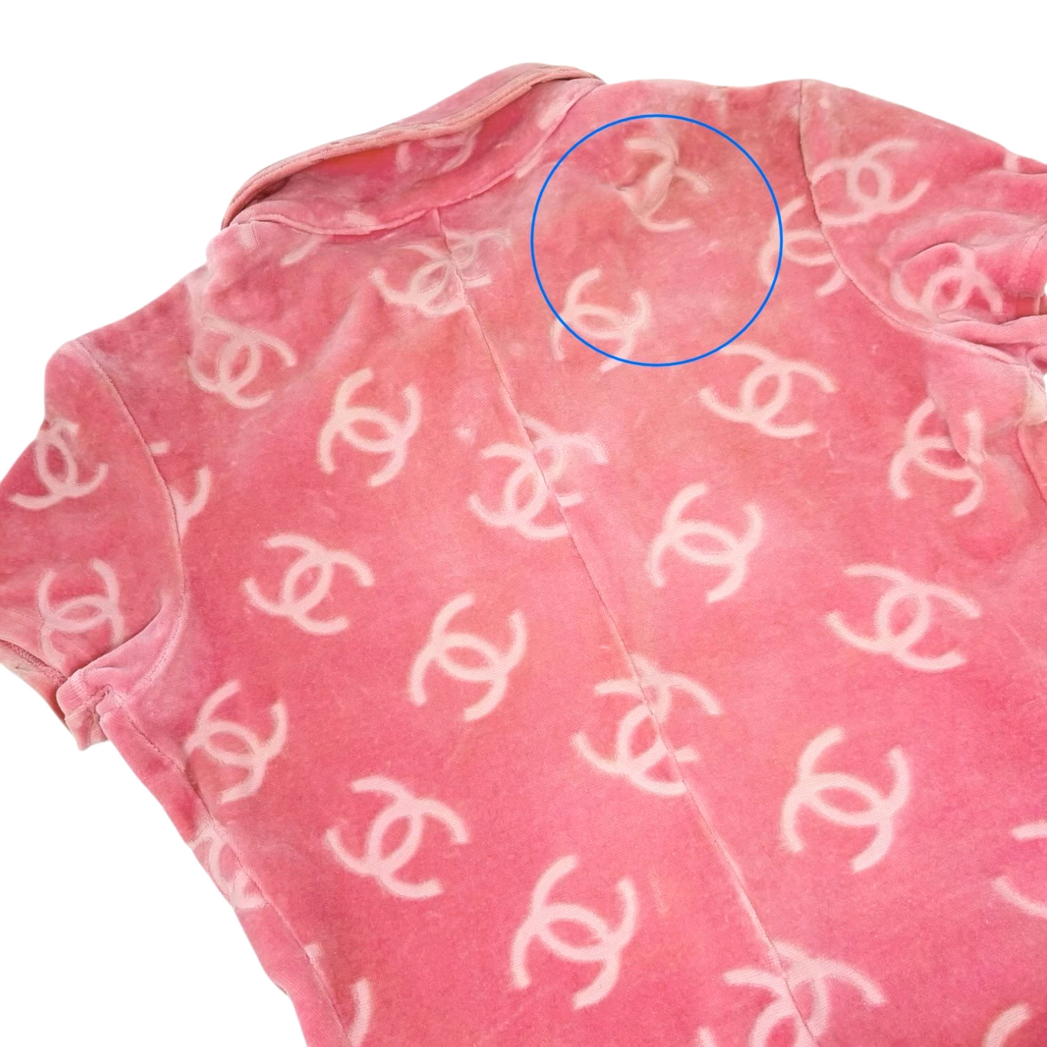 CHANEL Vintage 96A CC Logo Snap Button Velour Shirt Top #40 Pink Cotton