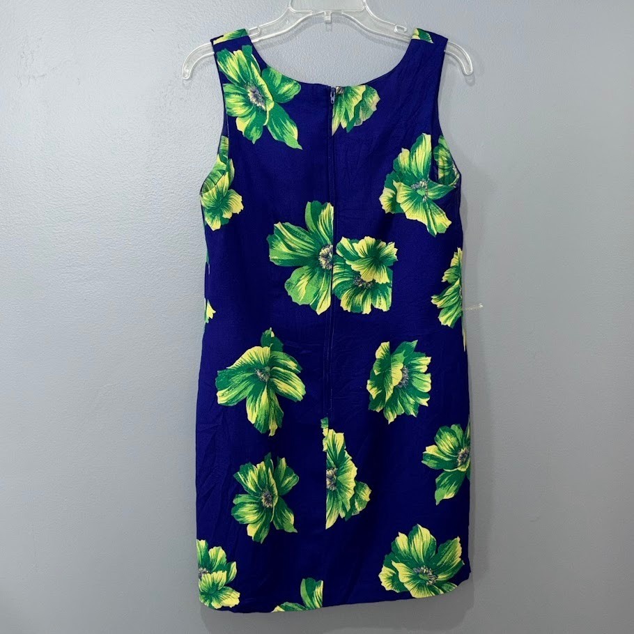 S.L. Fashions KENTUCKY DERBY Shift Dress Blue Green Sleeveless Vintage Boho Chic