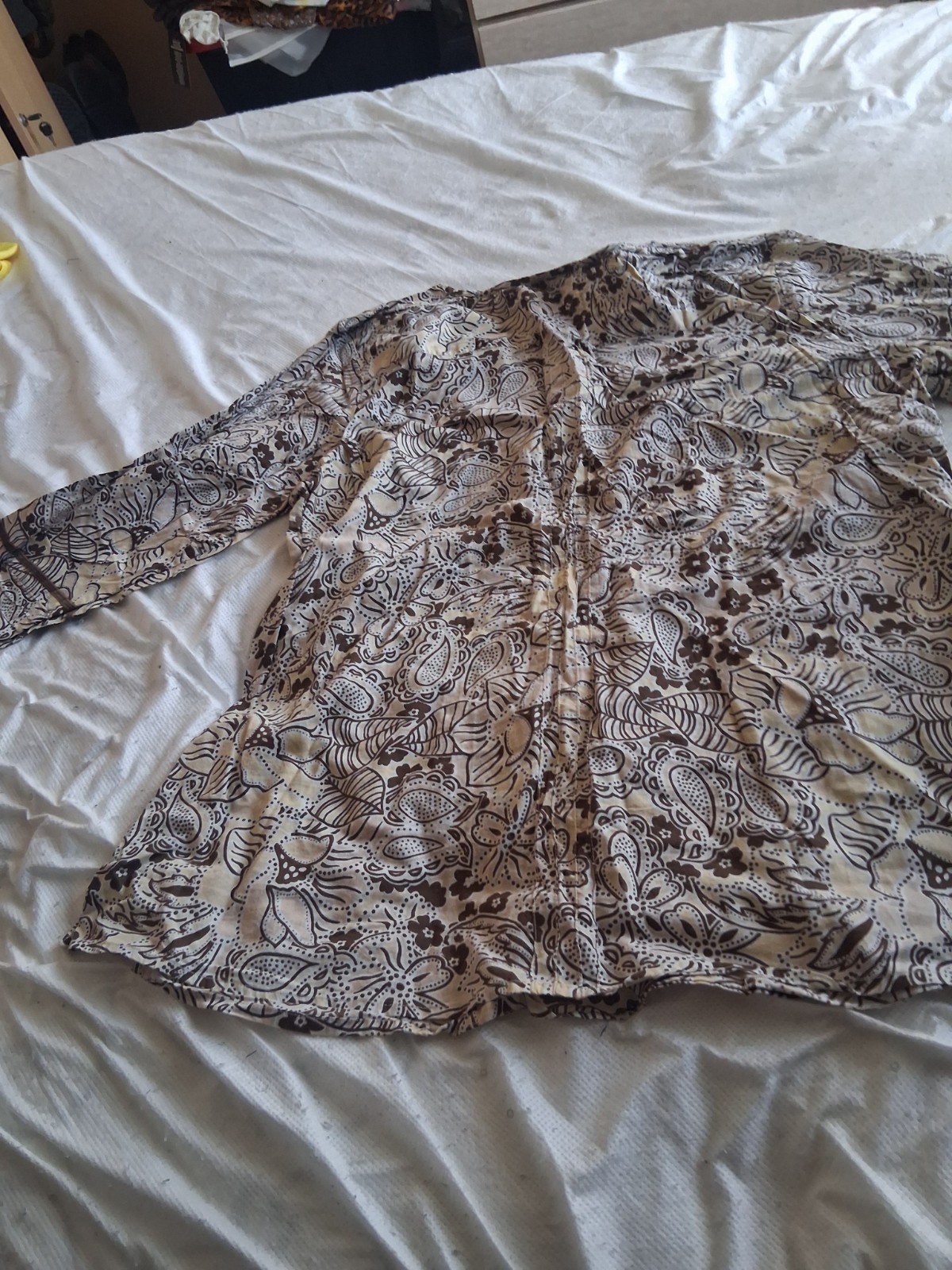 Womens Vintage Brown Yellow And Beige Paisley Floral Print Blouse