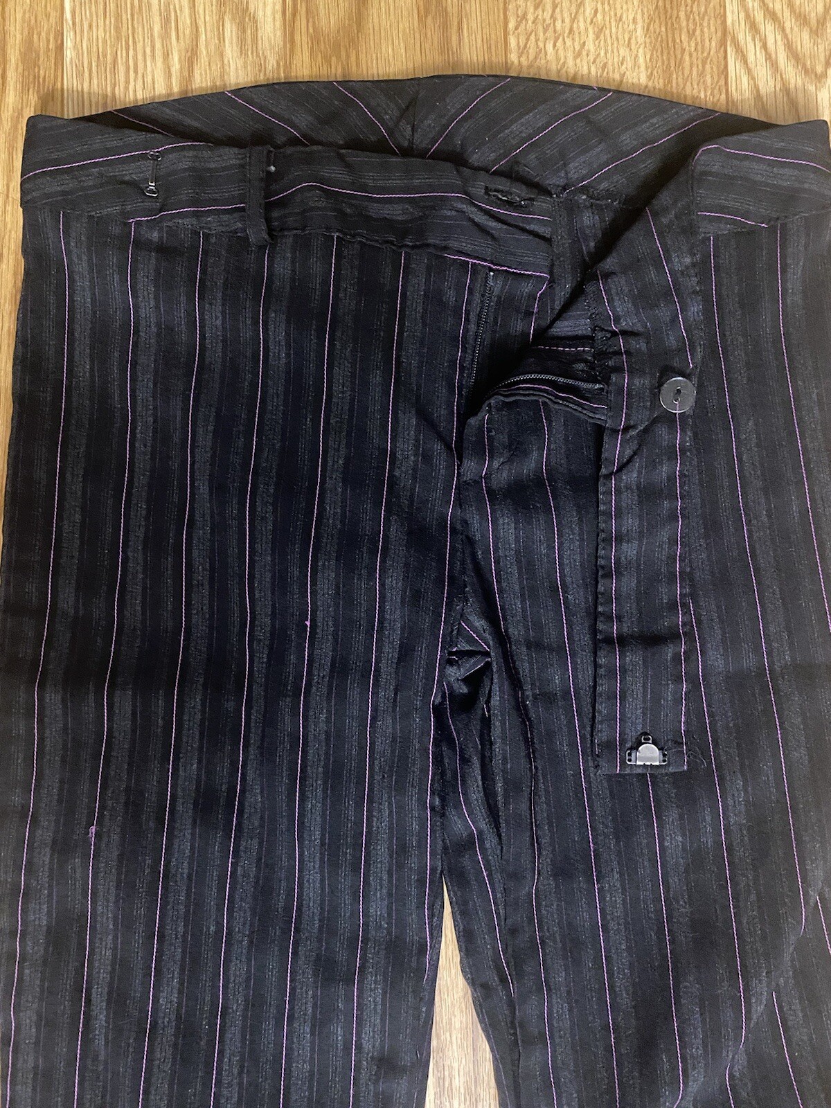 Vintage 90’s Charlotte Russe Size 5 Black Purple Striped Skinny Bell Bottom Pant