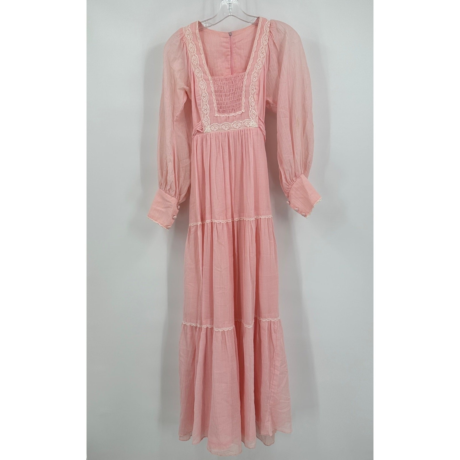 Vintage 70s Women Cottagecore Maxi Dress Sz S Prairie Romantic Victorian Tiered