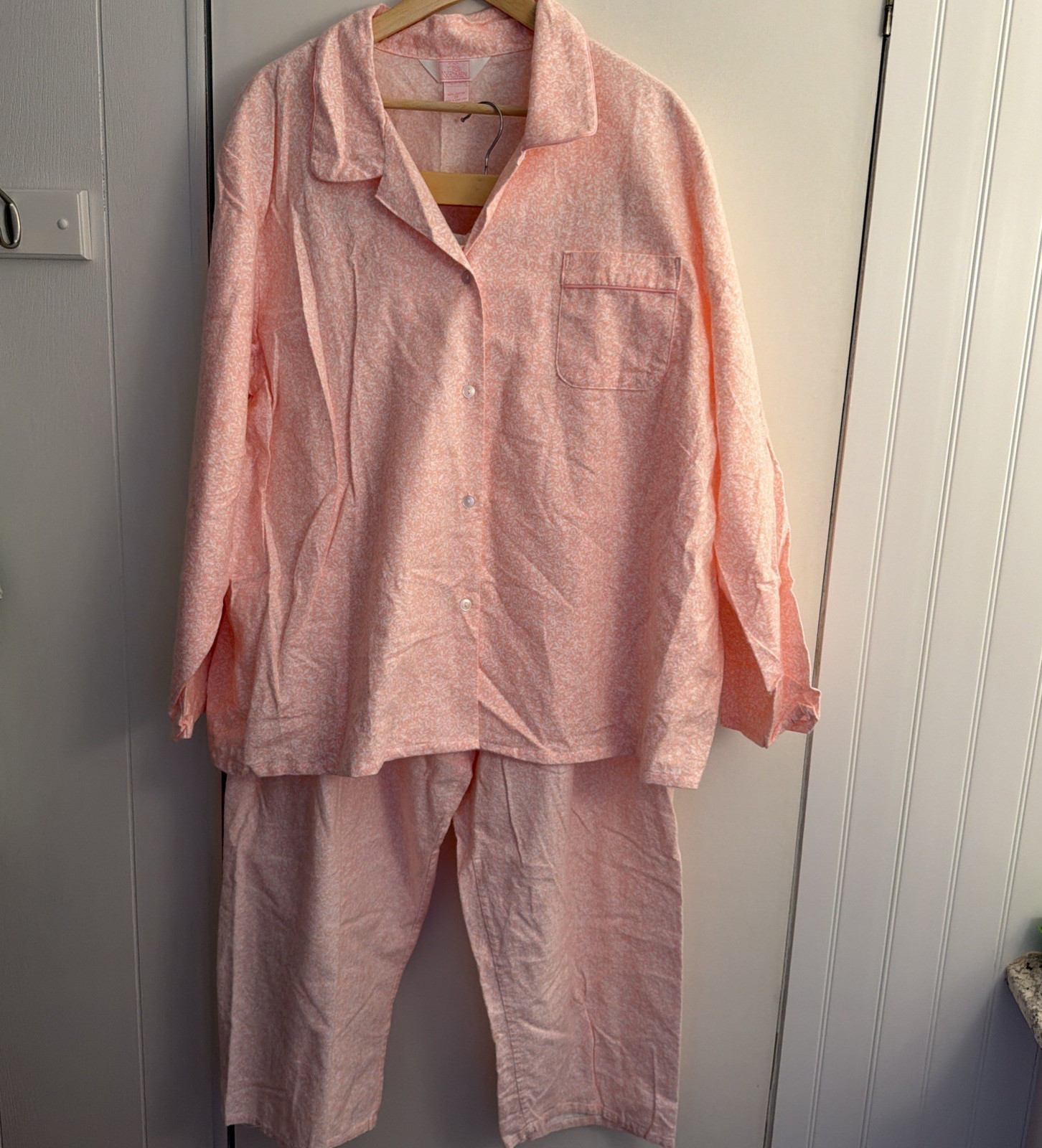 Vtg Sears Just For Women Size 2X Cotton Flannel 2-Pc. Pink Pajama Set NWOT