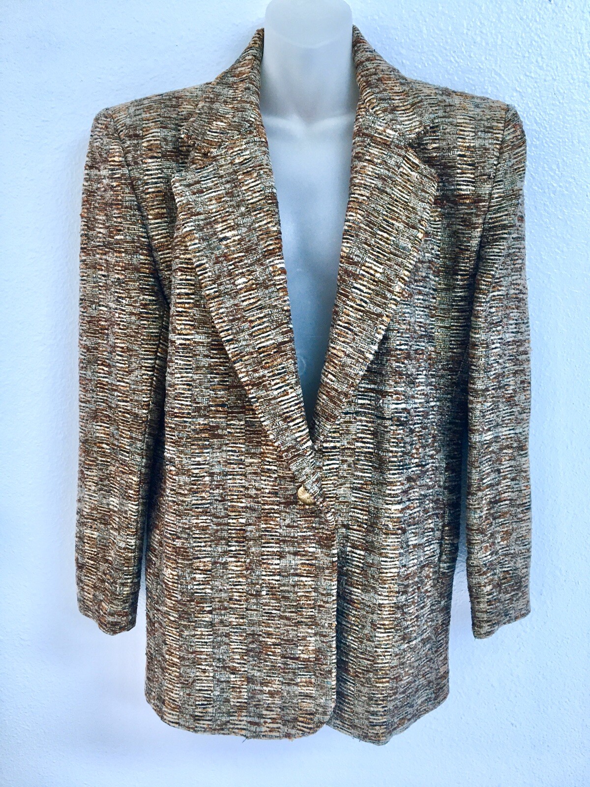 “THE ICING” VINTAGE METALLIC GOLD~BRONZE TWEED LINED BLAZER/JACKET SZ MED
