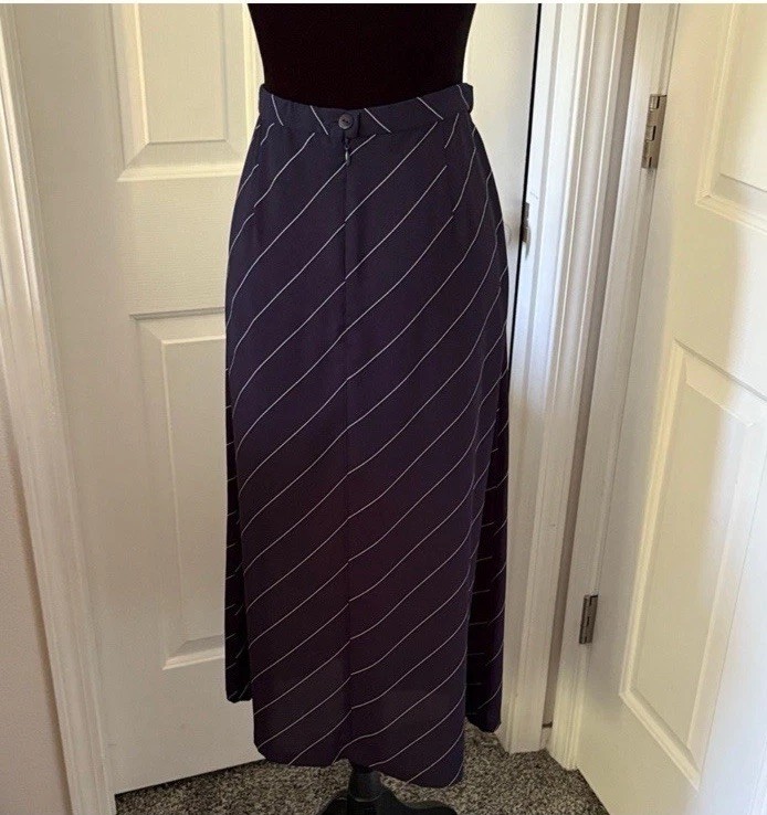 Pendleton Vintage Dark Navy and White Pinstriped Midi Skirt