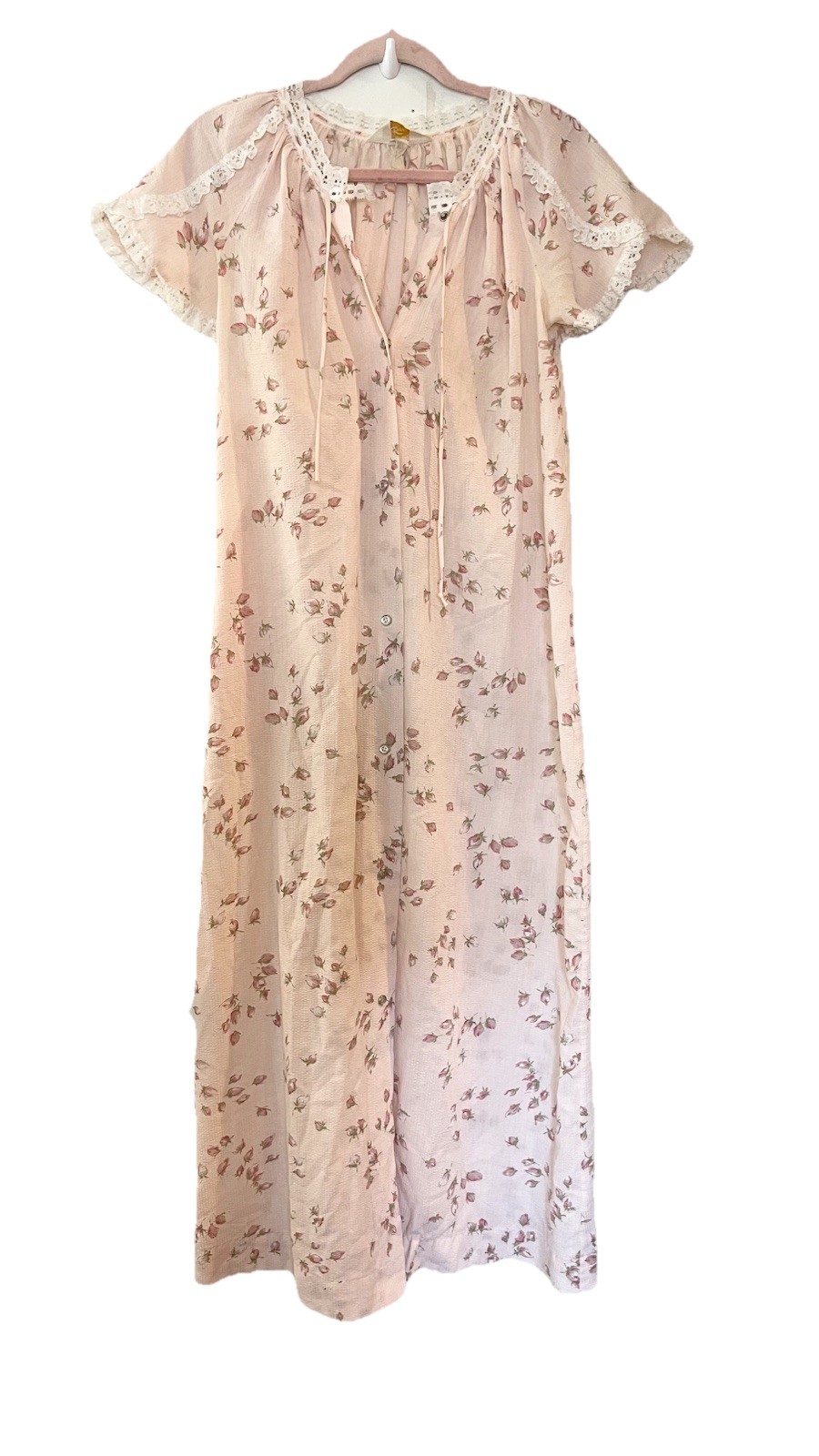 Vintage Komar for Leisurely Living Pink Floral House Dress Snap Button Front 70s
