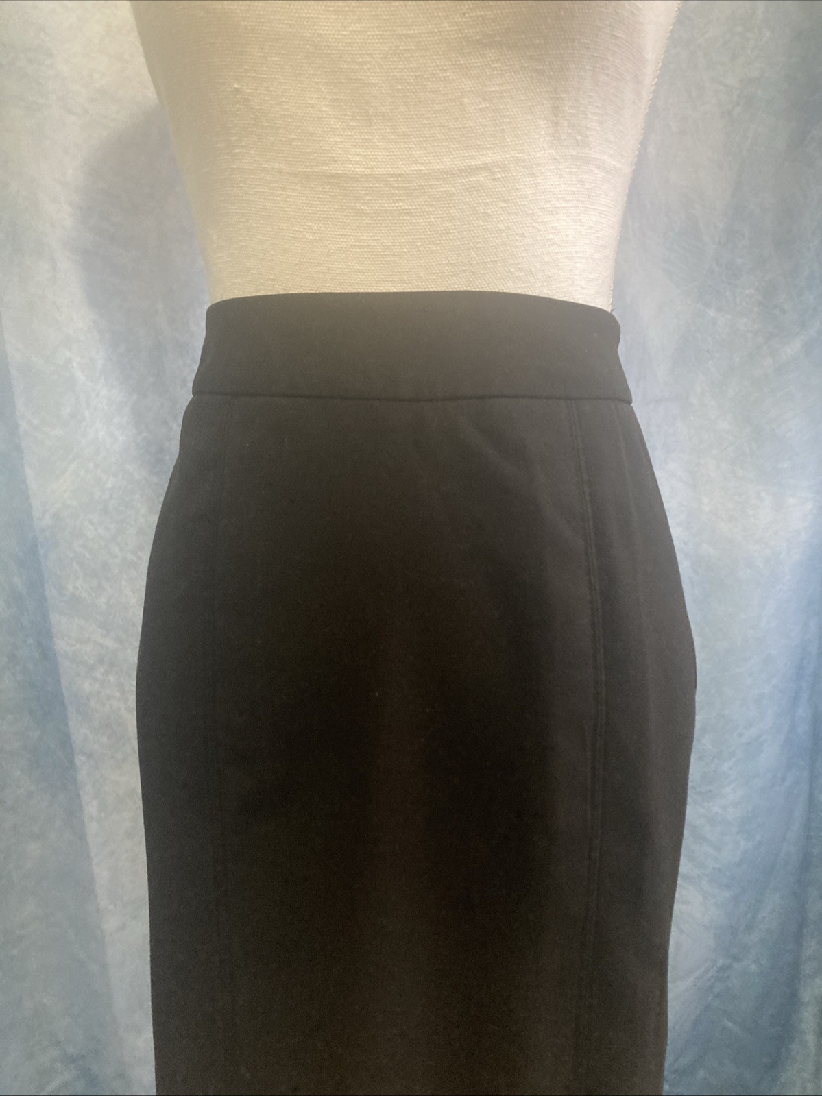 First Option Vintage 90s Black Midi Pencil Skirt Size 8 Side Zip Kick Pleats GUC