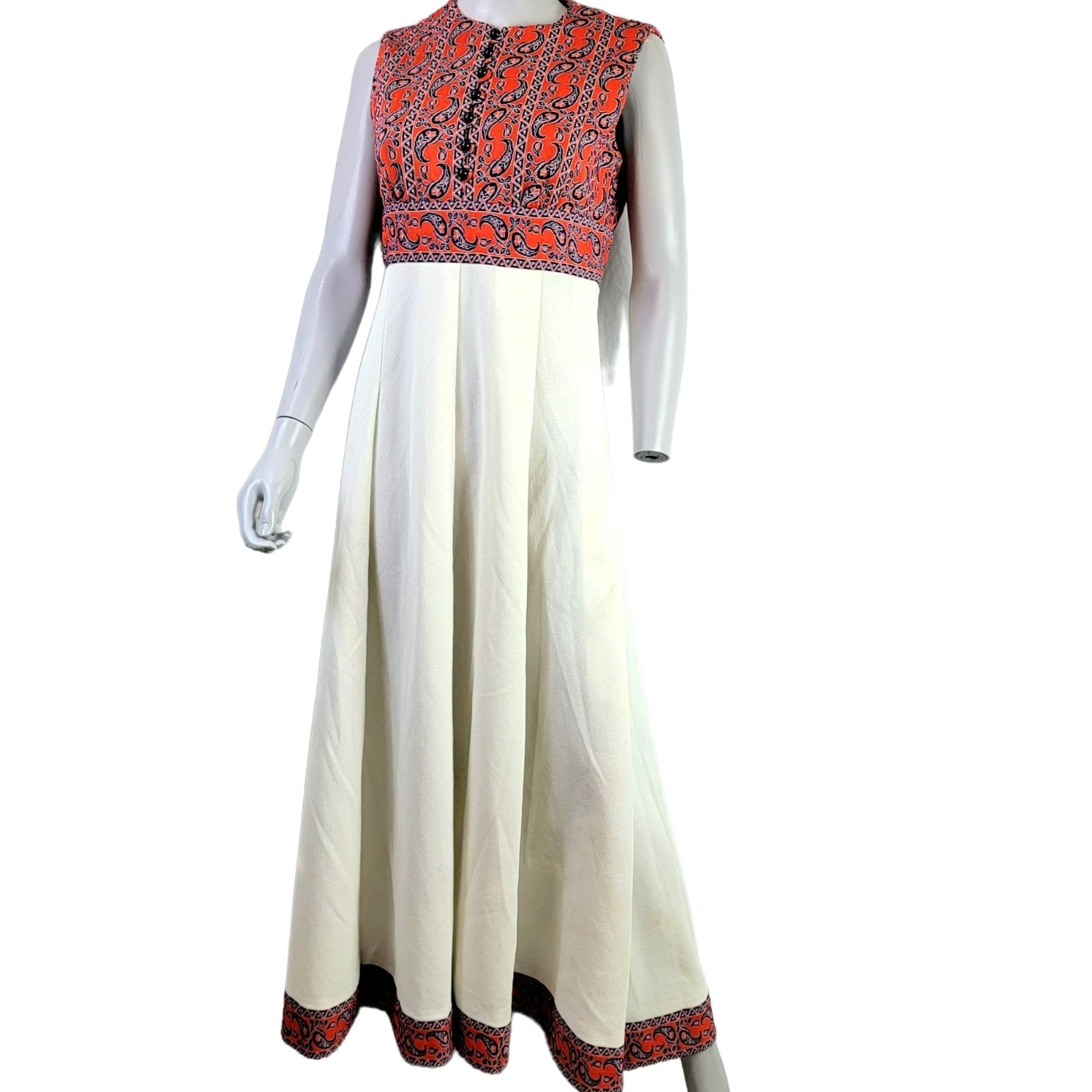 Vintage 60s Paisley Maxi Peasant Dress Women Medium Prairie Bohemian Hippie Fall