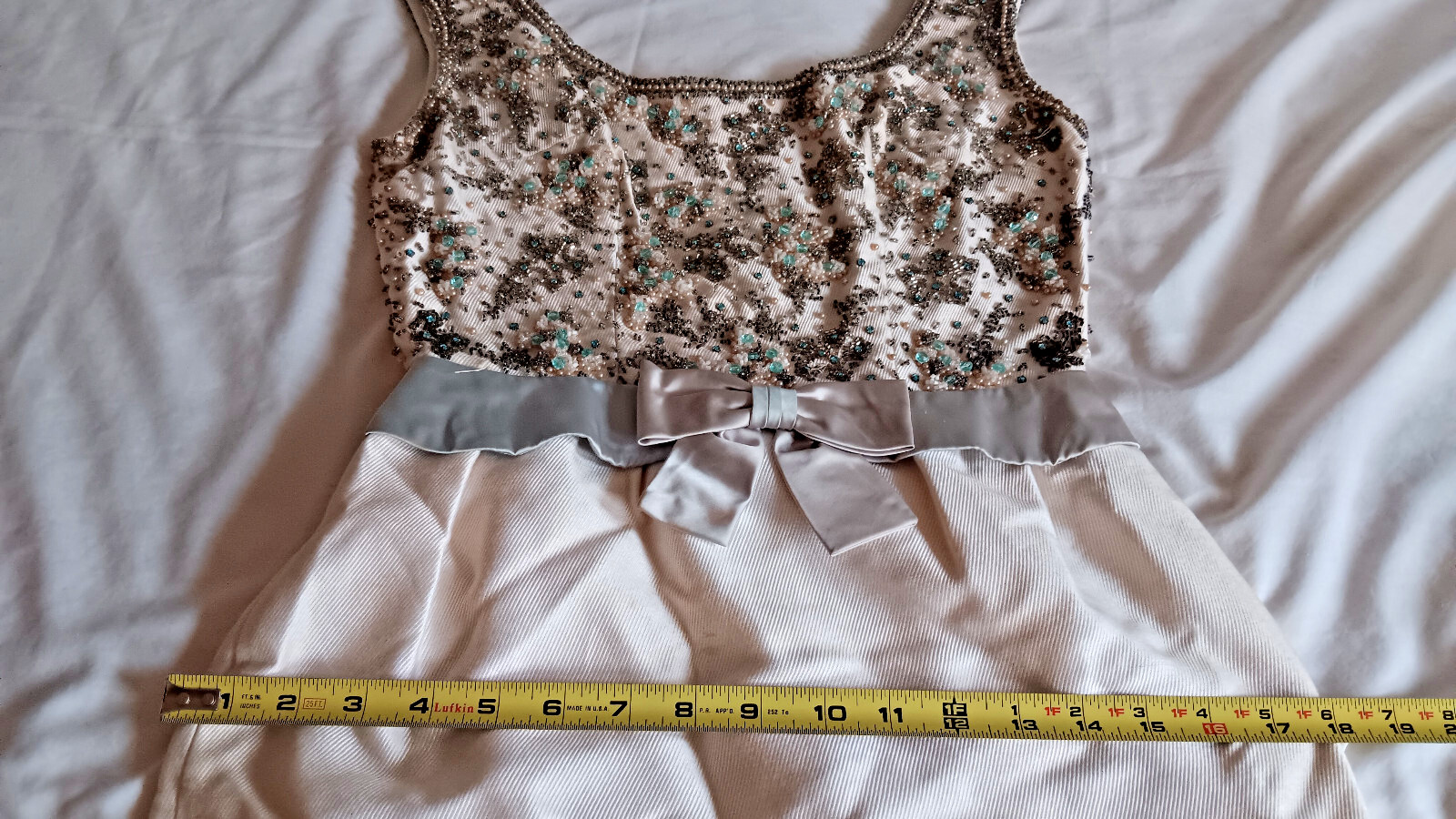 VINTAGE C. 1966 WOMENS TANK SHEATH BEADED TOP DRESS HANDMADE BLUE IVORY SZ M