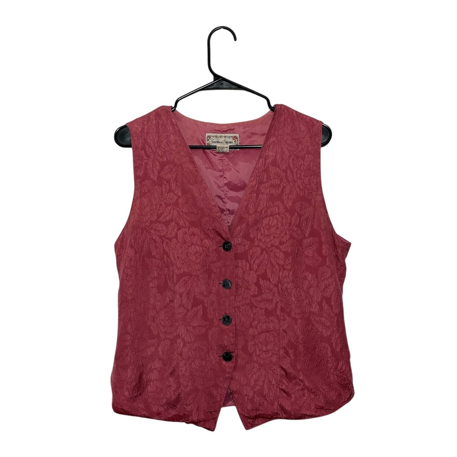 Jonathan Martin Vintage 100% Silk Floral Jacquard Vest Mauve Pink Womens Medium
