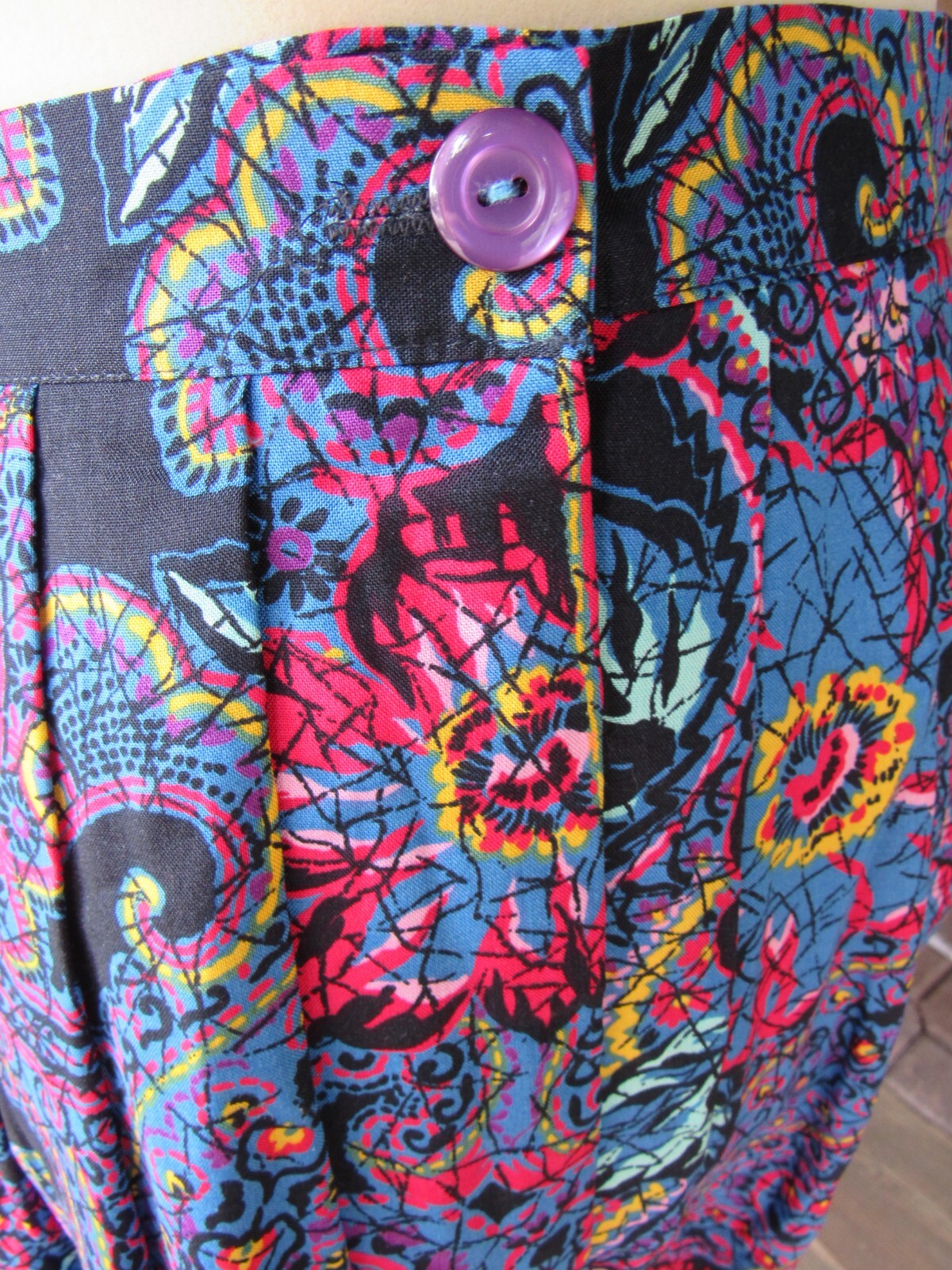 VTG Greenwich Square Multicolor Lap Skirt Midi Size 9/10 High Waist Retro Bright