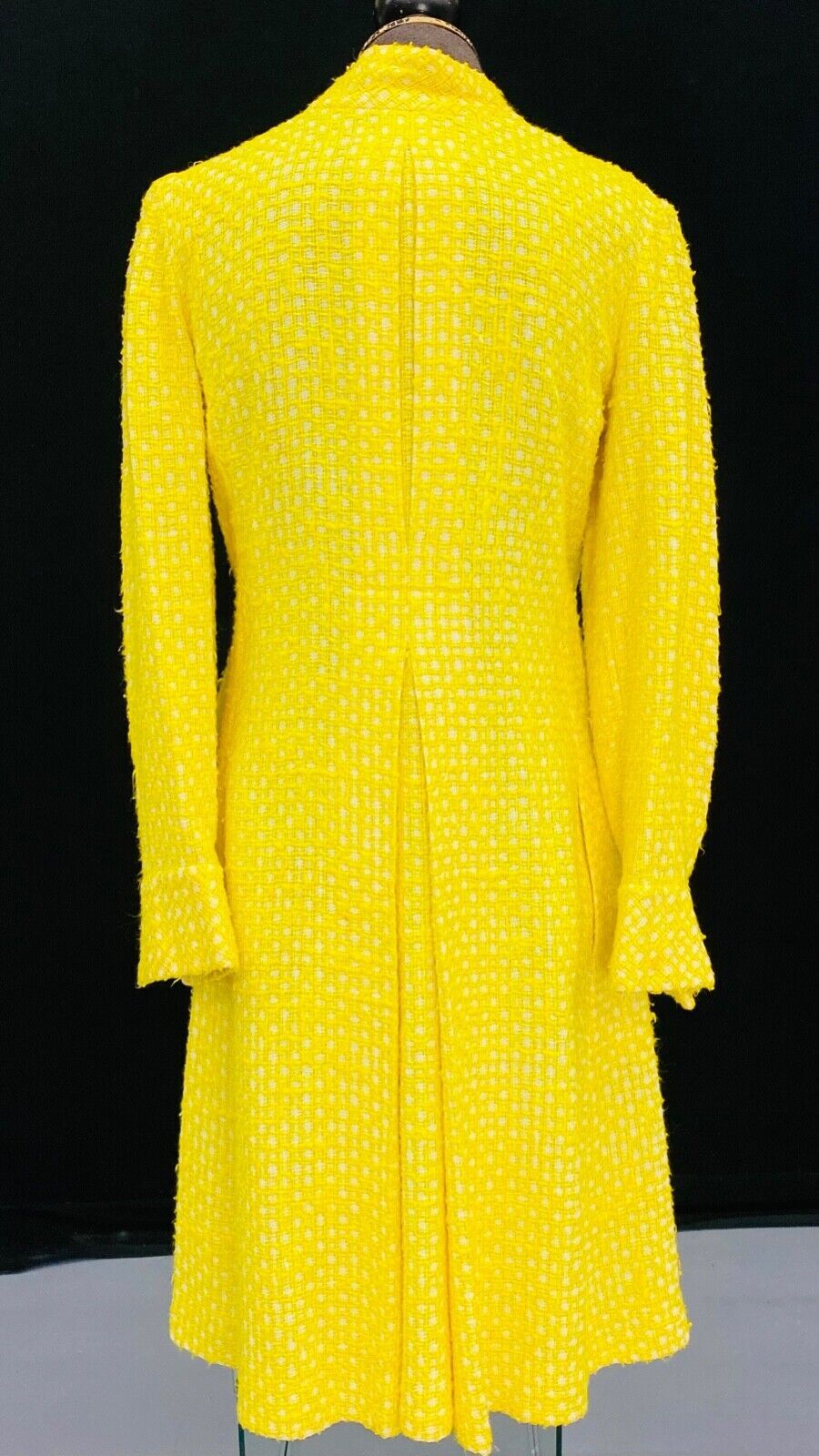 Vintage 1960s bright yellow dress, long sleeve woven wool mock neck military M