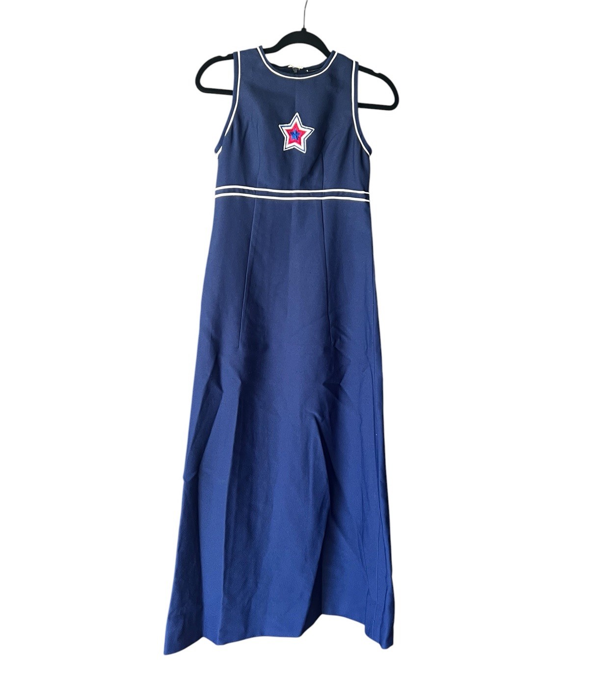 Vintage 70’s Navy Sailor Nautical Maxi Dress Sailorette Pin Up Retro XS