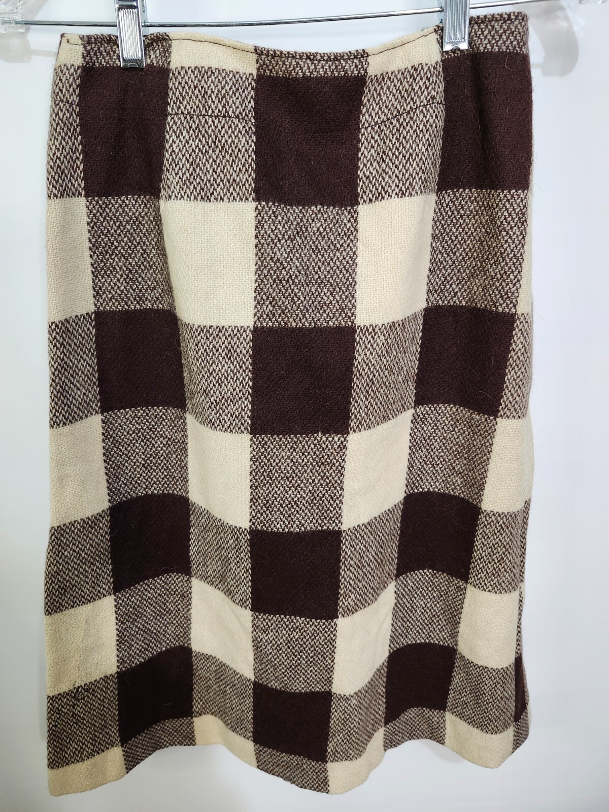 Junior House Brown 100% Wool Brown Skirt Plaid Gorgeous! Size: 11 – 12 (U129)