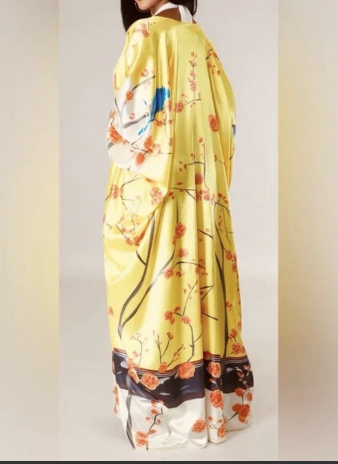 Paparazzi Johnny Style Silky Colorful Bird Floral Prnt Long Kimono Jacket S/M