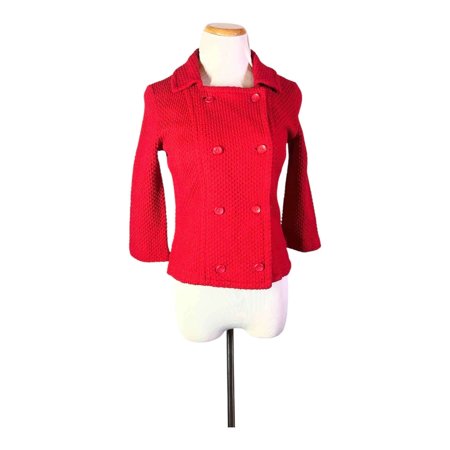 Vintage Beeline Fashions Size S? Red Double-Breasted Knit Cardigan Jacket