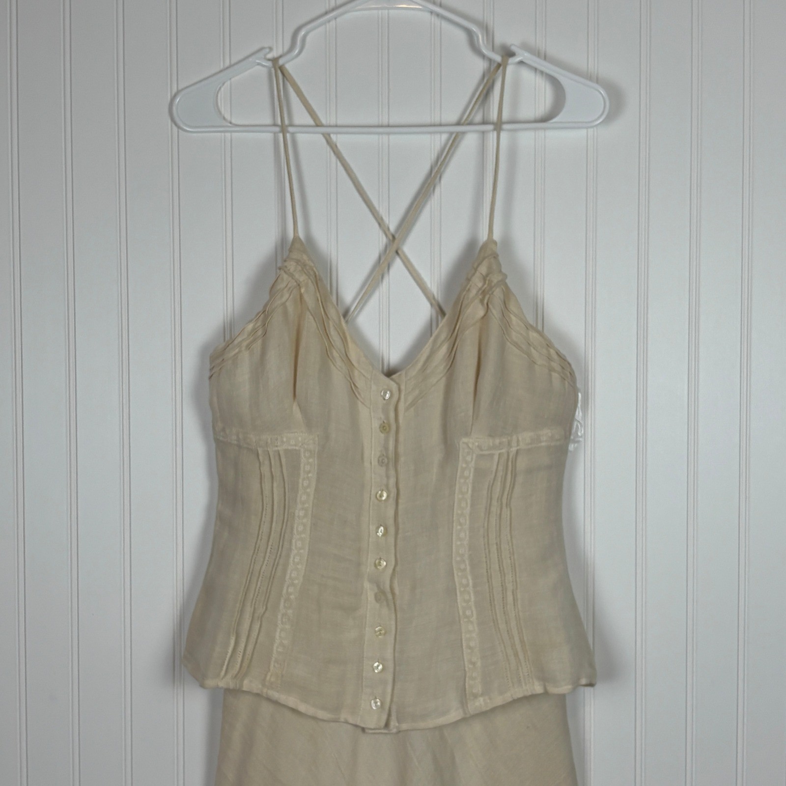 Vintage Karen Alexander Maxi Dress Set Women 8 Cream Cottagecore Prairie Peasant