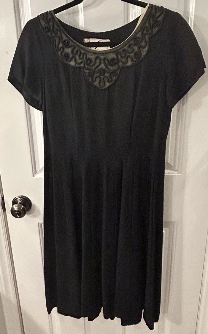 Vintage 1950s Gloria Swanson By Forever Young Women’s Size 10? Black Crepe Dress