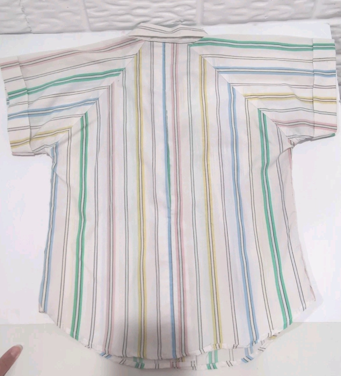 Vintage 70s 80s Pyramid Striped Button Up Camp Shirt Women S Pastel Retro Pocket