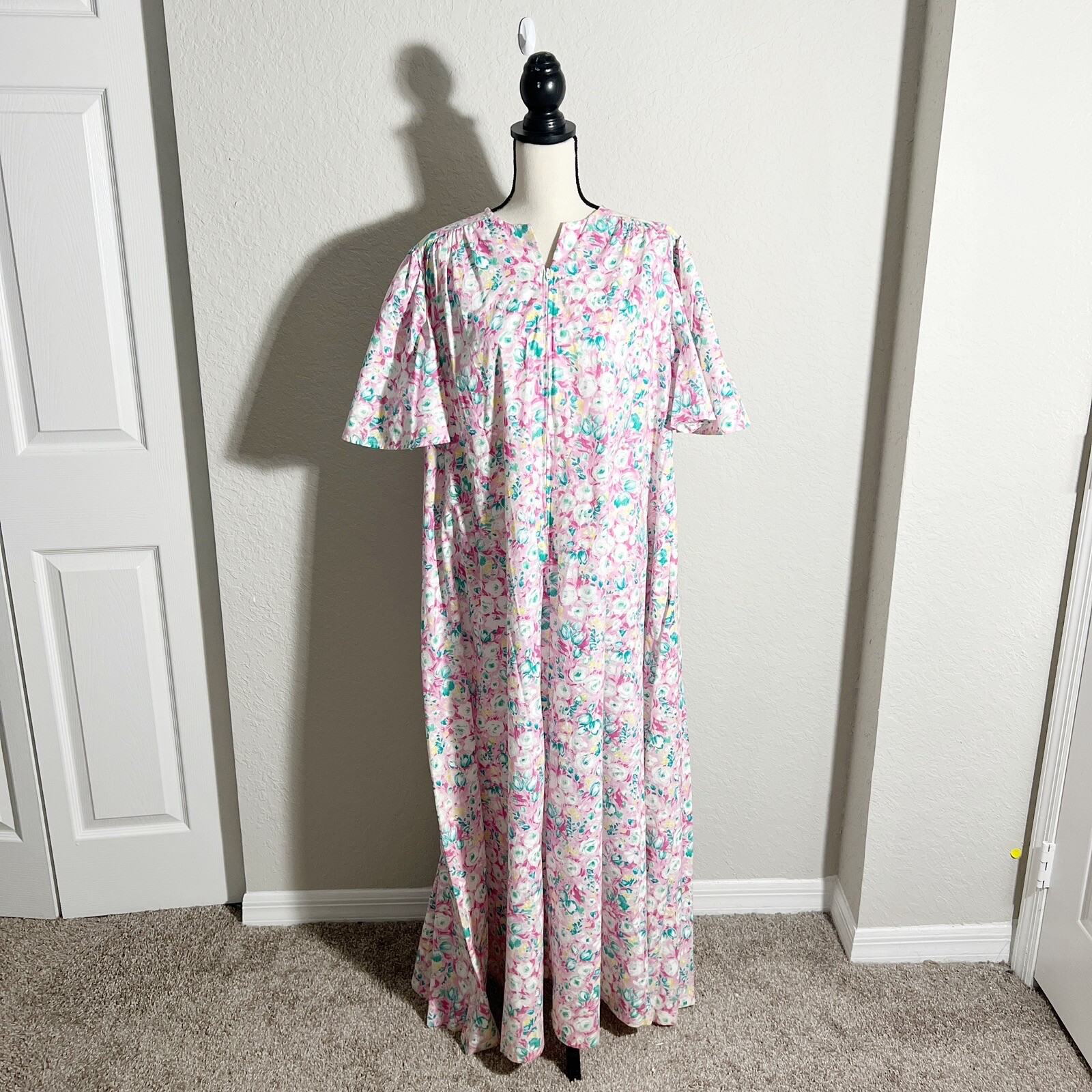 Vintage David Brown California Half Zip House Coat Mumu Dress Sz Medium Floral