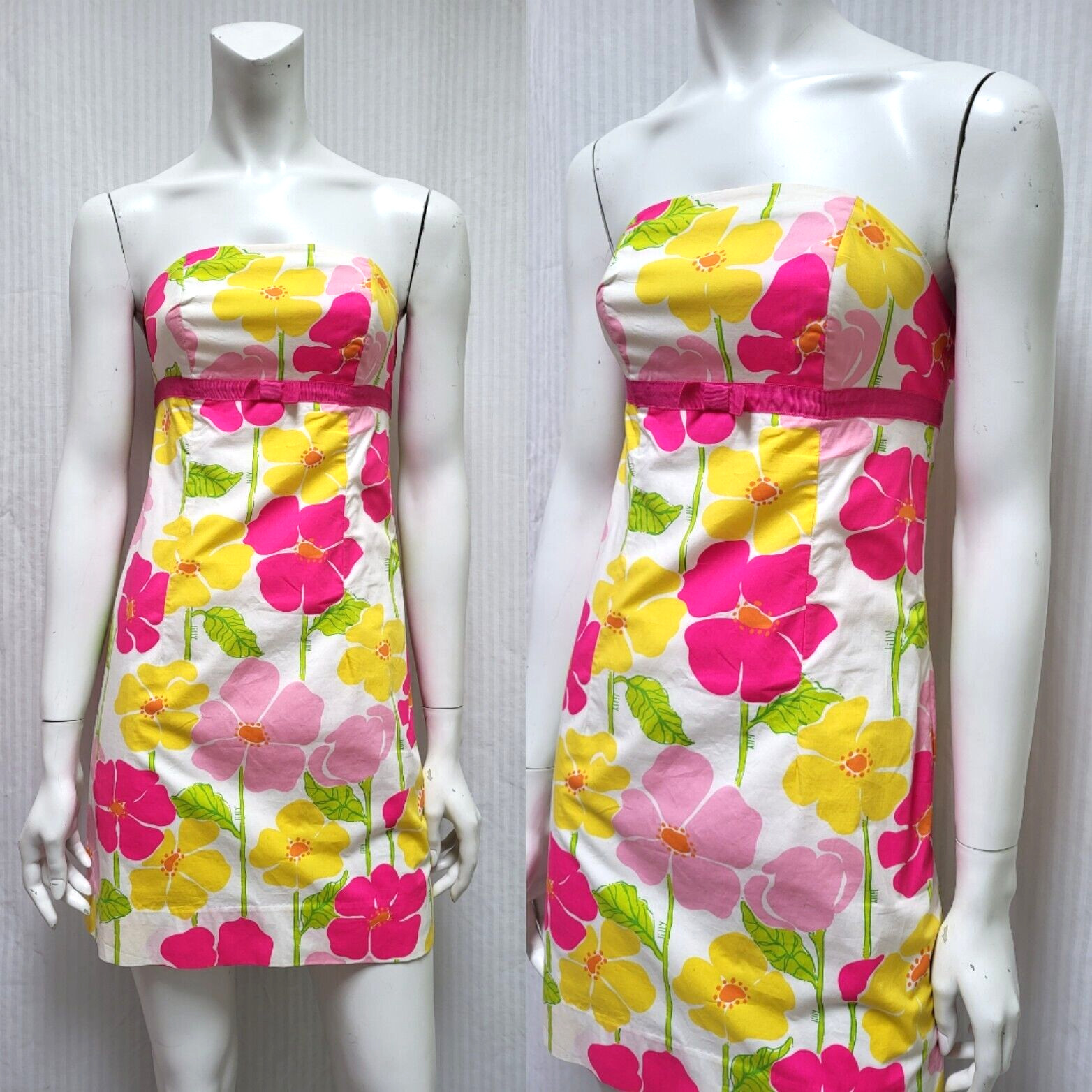 VTG Y2K Lilly Pulitzer Pink Yellow Floral Strapless Mini Dress – Size 0 – EUC