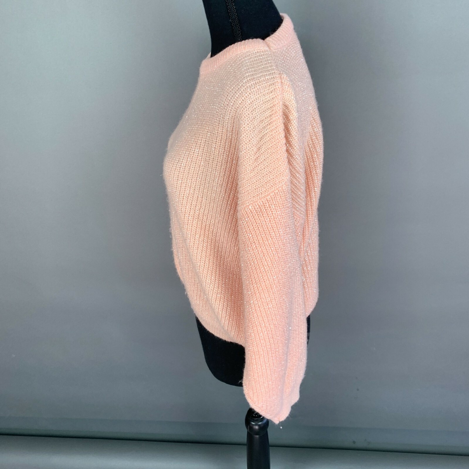 Vintage Spring Seasons Peach Pink Silver Metallic Long Sleeve Sweater Size Small