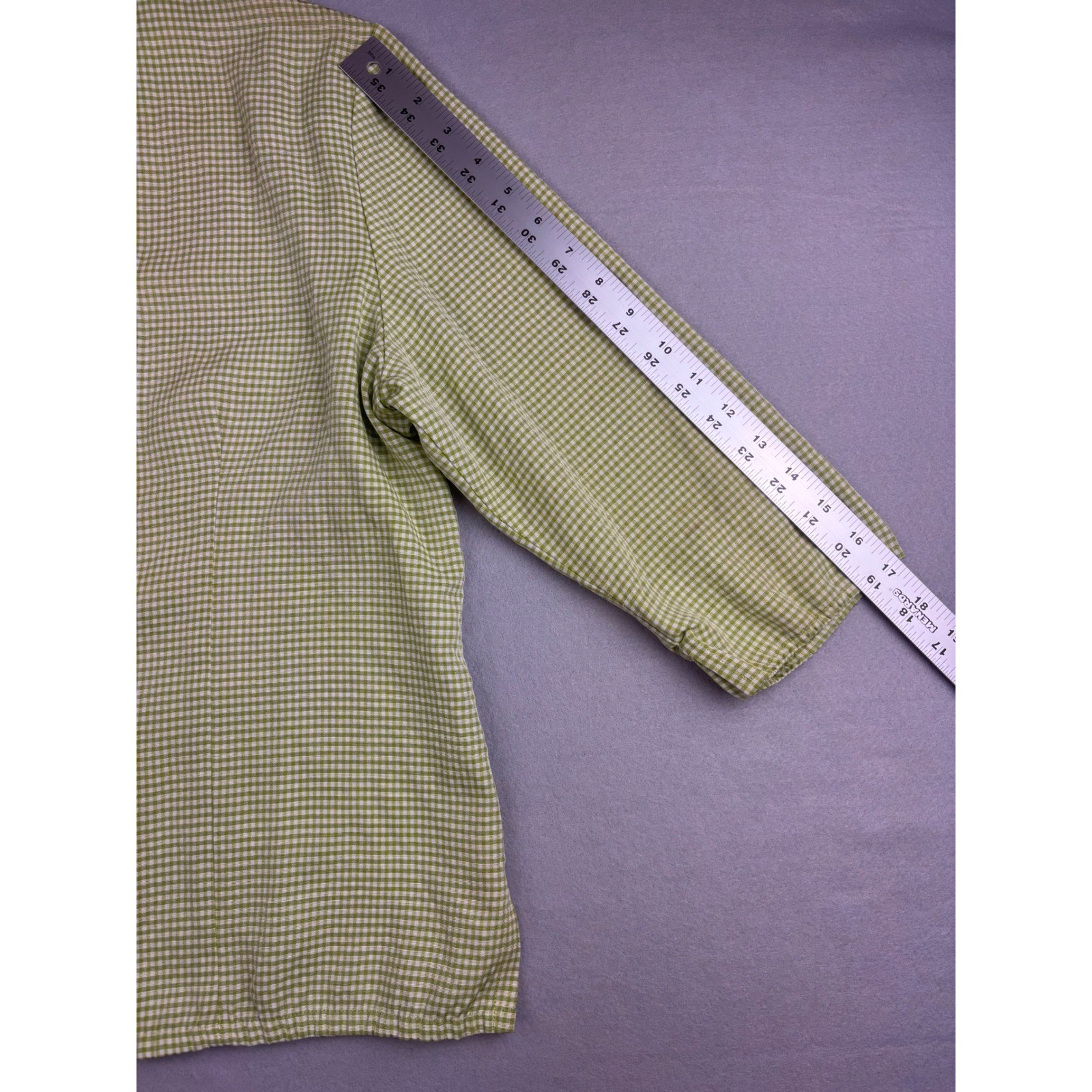 Requirements Vintage Gingham Blouse Size 12 Green White Plaid Button Up