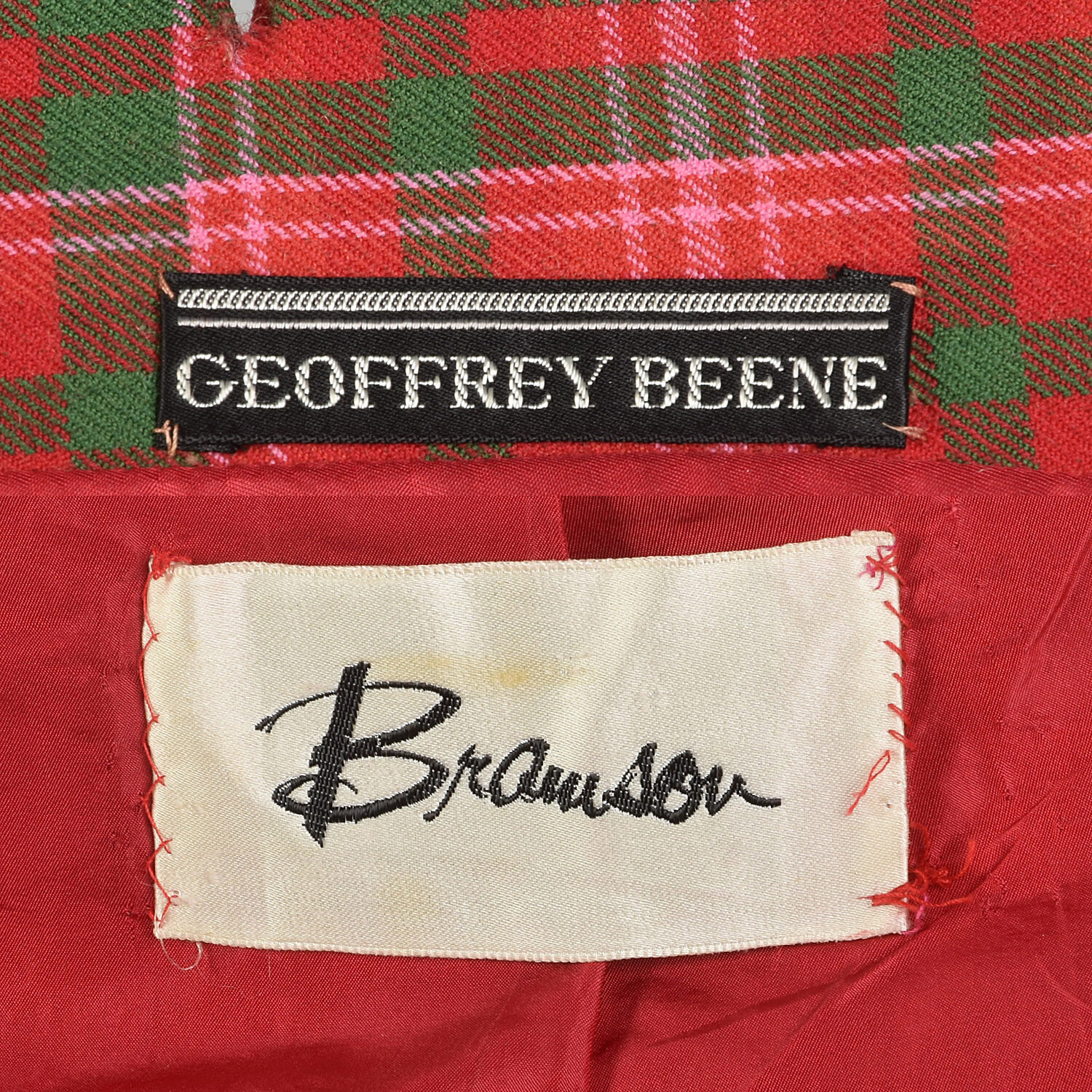 M Geoffrey Beene Red Swing Coat 1960s Green Plaid Heavyweight Jacket 60s VTG