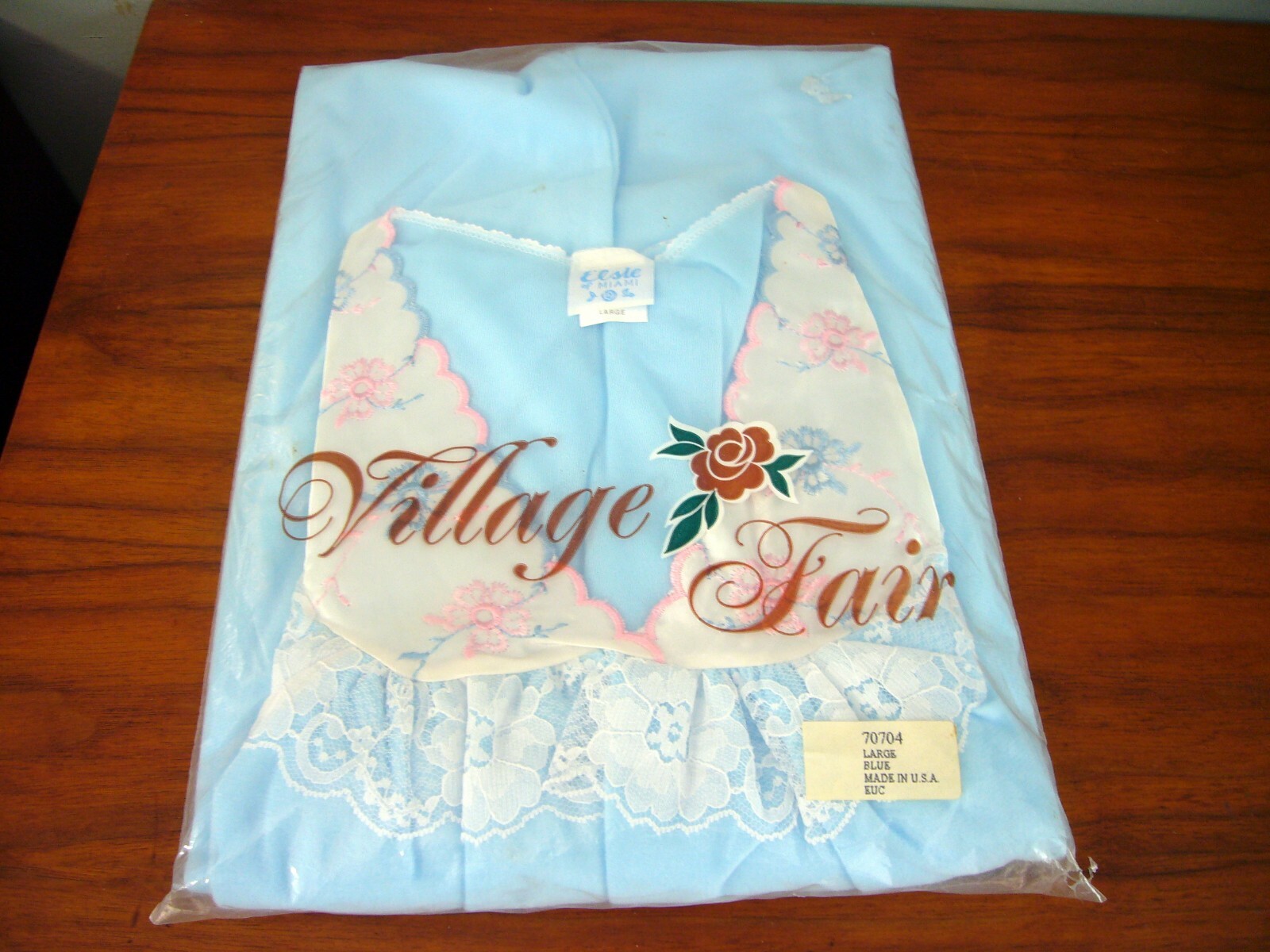 Vintage Village Fair Women Night Gown Muu Muu Elsie Of Miami L USA Blue Nightie