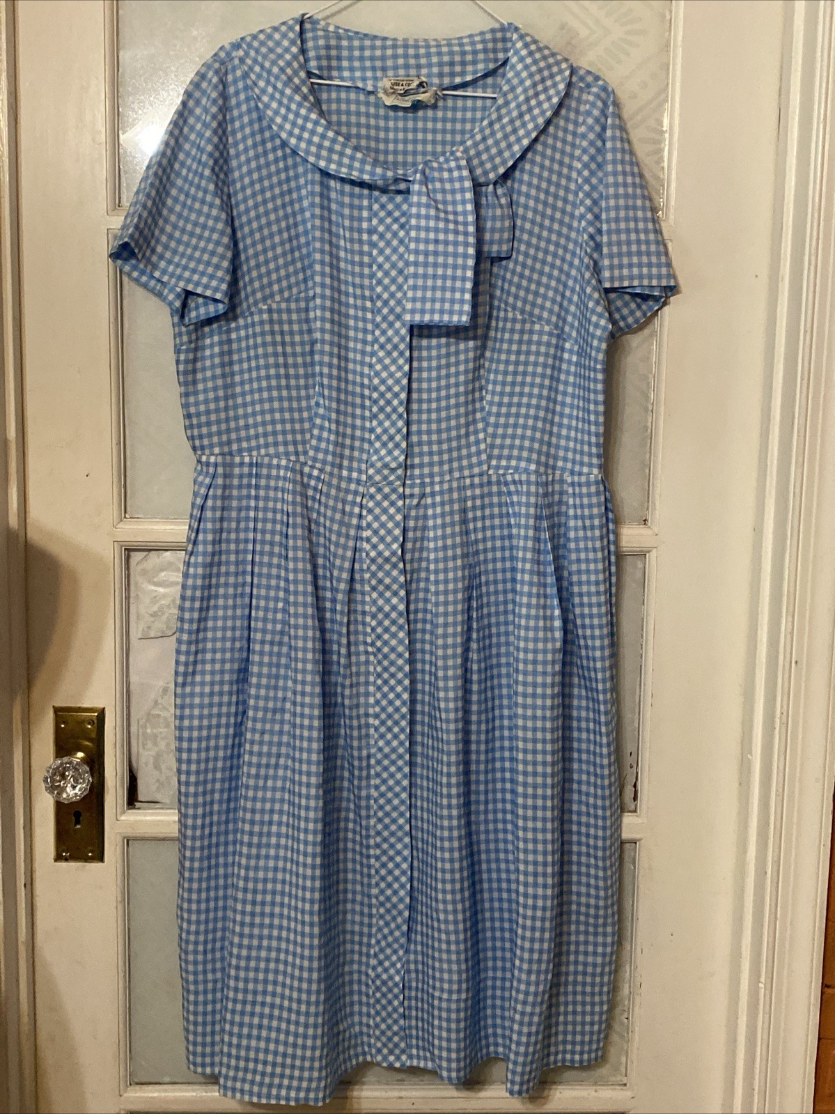 Vintage Dress 60’s Carol Brent Blue White Checks Large